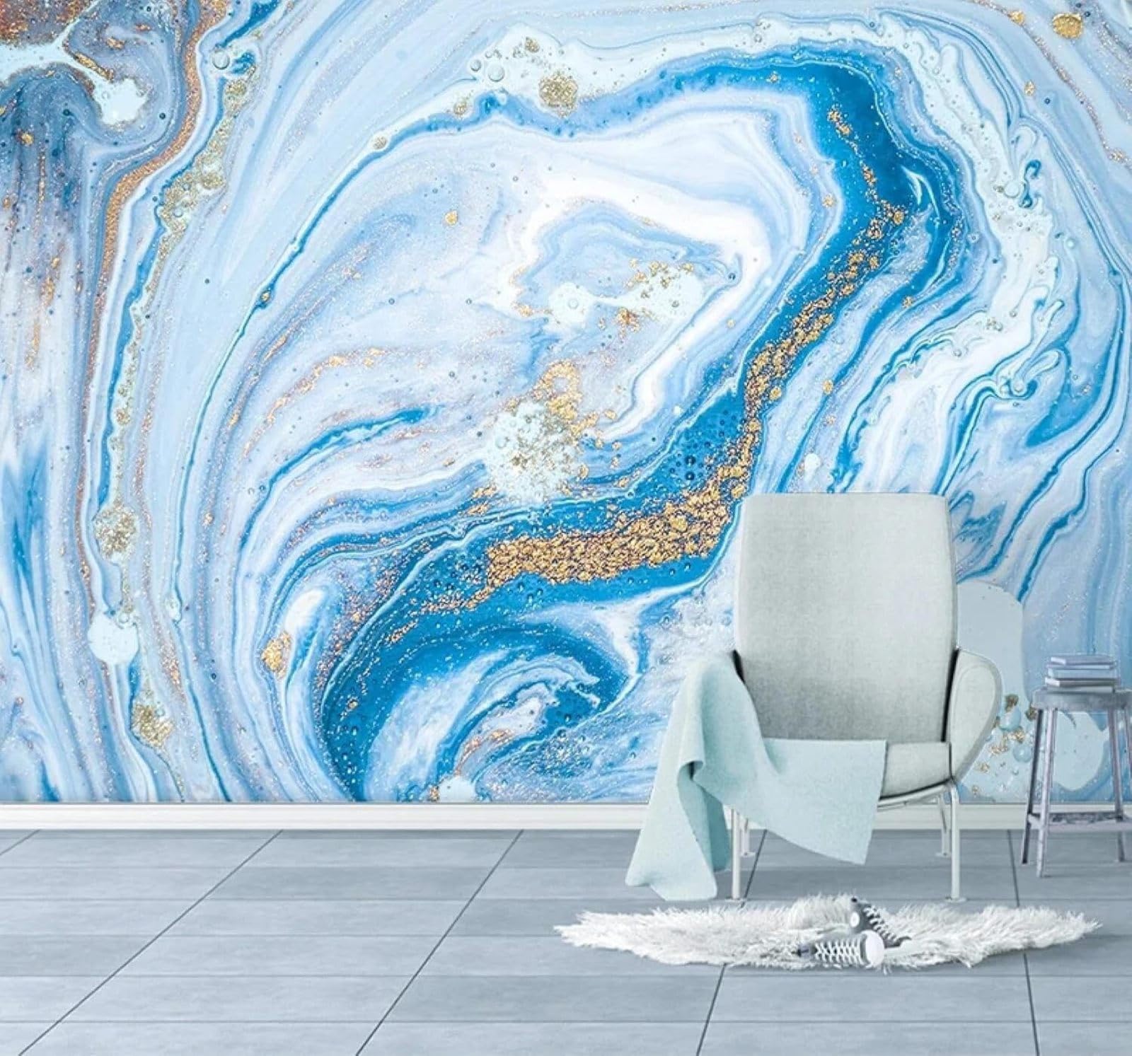 XLMING Abstract Fresh Blue Marble Effect Pattern 3D Wallpaper Luxury Home Dining Decor Paste Sofa Living Room The Wall for Bedroom Mural-300cm×210cm