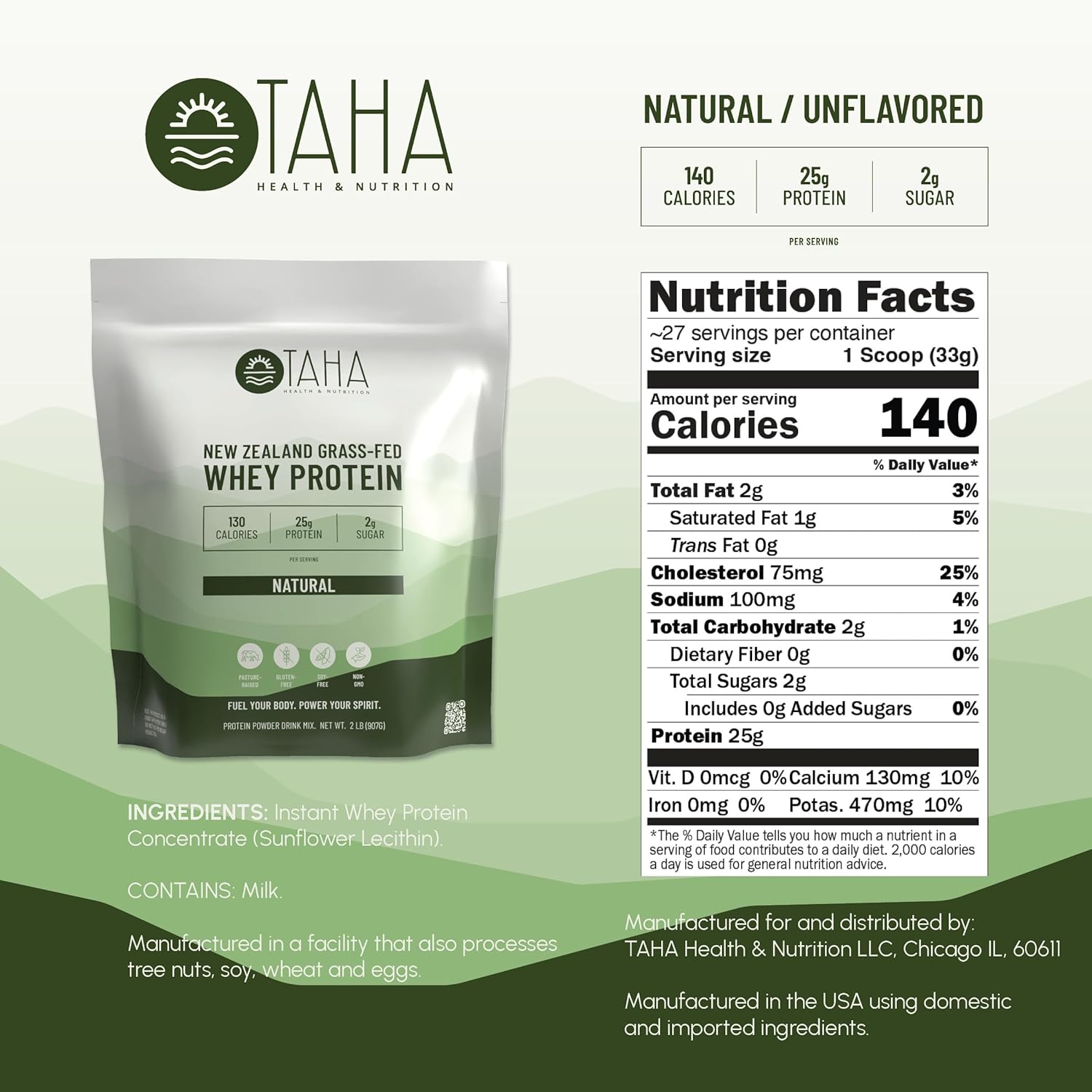 Taha Health & Nutrition Natural Unflavored Whey Protein Concentrate Powder, 25g Protein, 140 Calories, 2g Sugar | New Zealand Grass-Fed, Free-Range Dairy | Gluten and Soy Free, Keto, Kosher | 2LB - Image 3