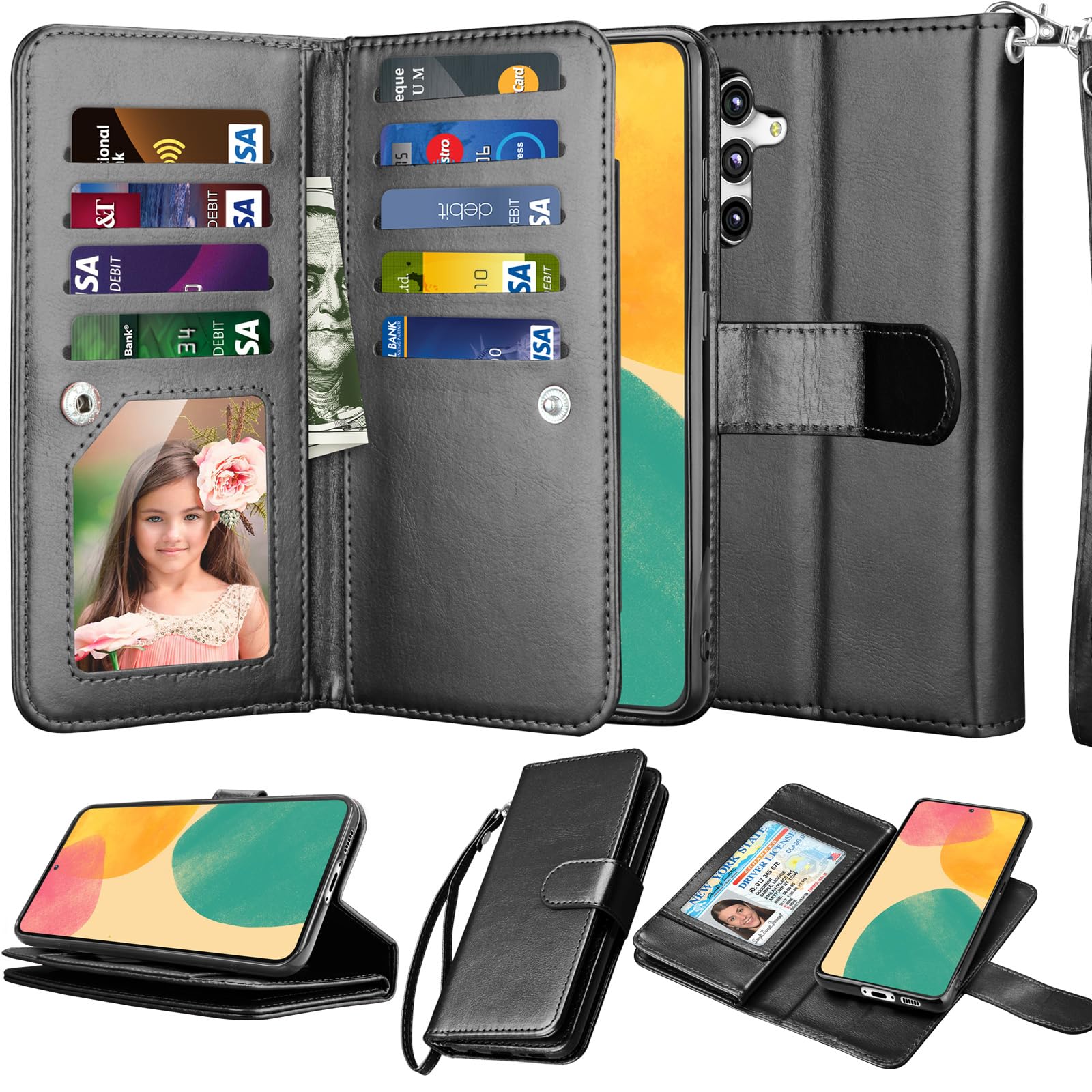 Njjex Wallet Case for Samsung Galaxy S23 FE 5G, for Samsung S23 FE 5G Case, [9 Card Slots] PU Leather ID Credit Card Holder Folio Flip [Detachable]