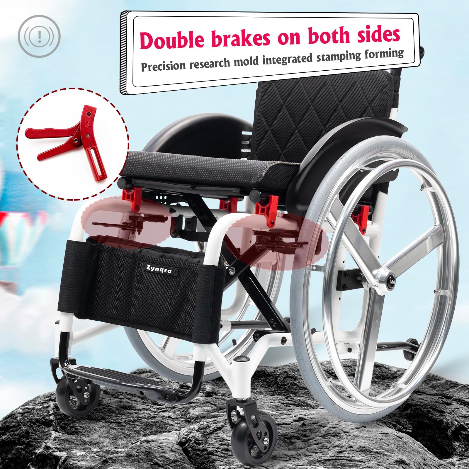 Ligera y plegable para transporte,illa de ruedas de aluminio para viajes, Silla de ruedas de tránsito,con freno de mano y ruedas de liberación rápida,Para mayores,minusválidos(16.5in seat width)
