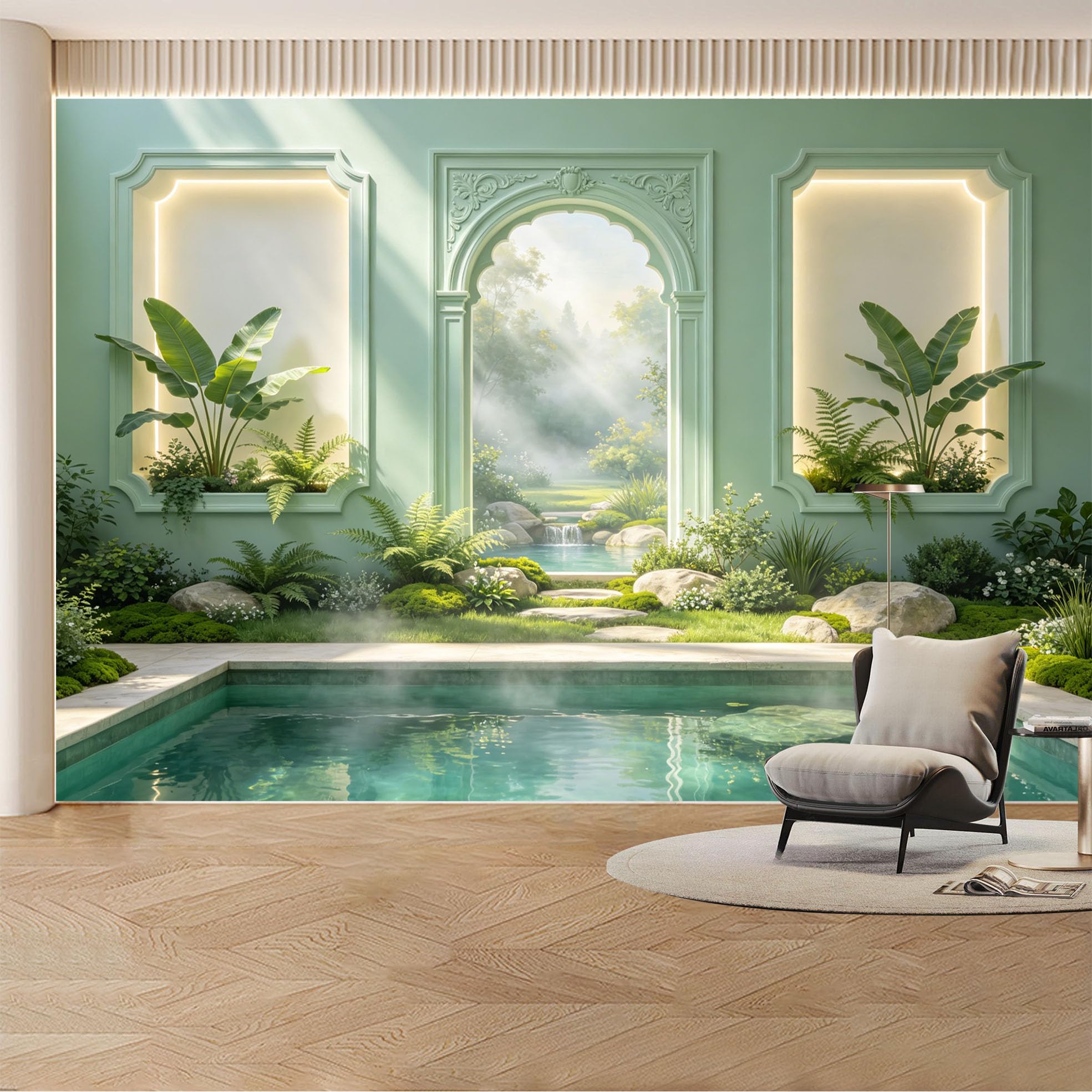 Custom Wall Mural Wallpaper Garden Pool Landscape Nature Large Wall Art Mural Design Tropical Luxury Misty Removable SelfAdhesive Large Photo for Living Room， Bedroom， Office