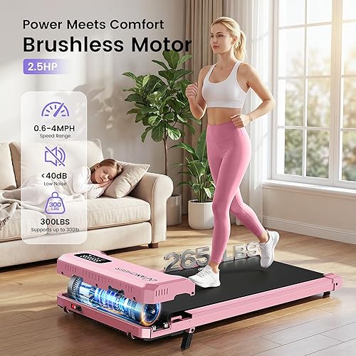 Miniatura 5 de Pink Walking Pad Treadmill with Incline - Under Desk Treadmill with Vibration Massage Plate, 2.5HP Compact Portable Treadmills for Home Small 2-oro