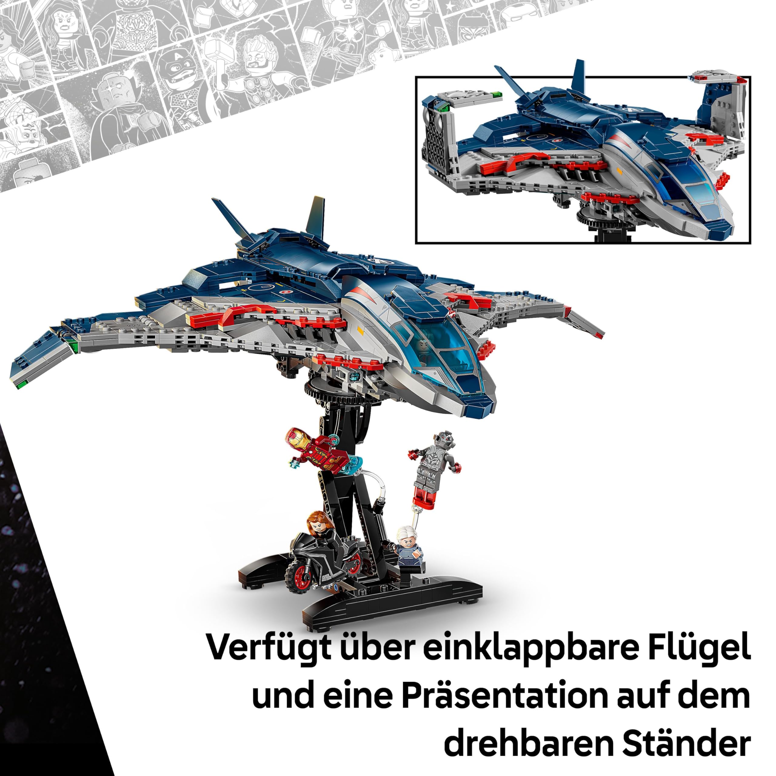 LEGO | Marvel Avengers: Age of Ultron Quinjet – Superhelden Spielzeug Flugzeug mit Motorrad und 5 Minifiguren, darunter Iron Man, Black Widow und Ultron – Geschenk für Jungen ab 12 Jahren – 76325