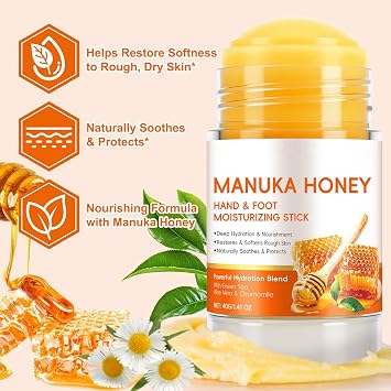 Manuka Honey Hand & Foot Moisturizing Stick -for Dry Cracked Feet, Knees & Elbows - Portable Mess-Free Foot Cream Stick with Shea Butter & Aloe Vera - 40g/1.41oz