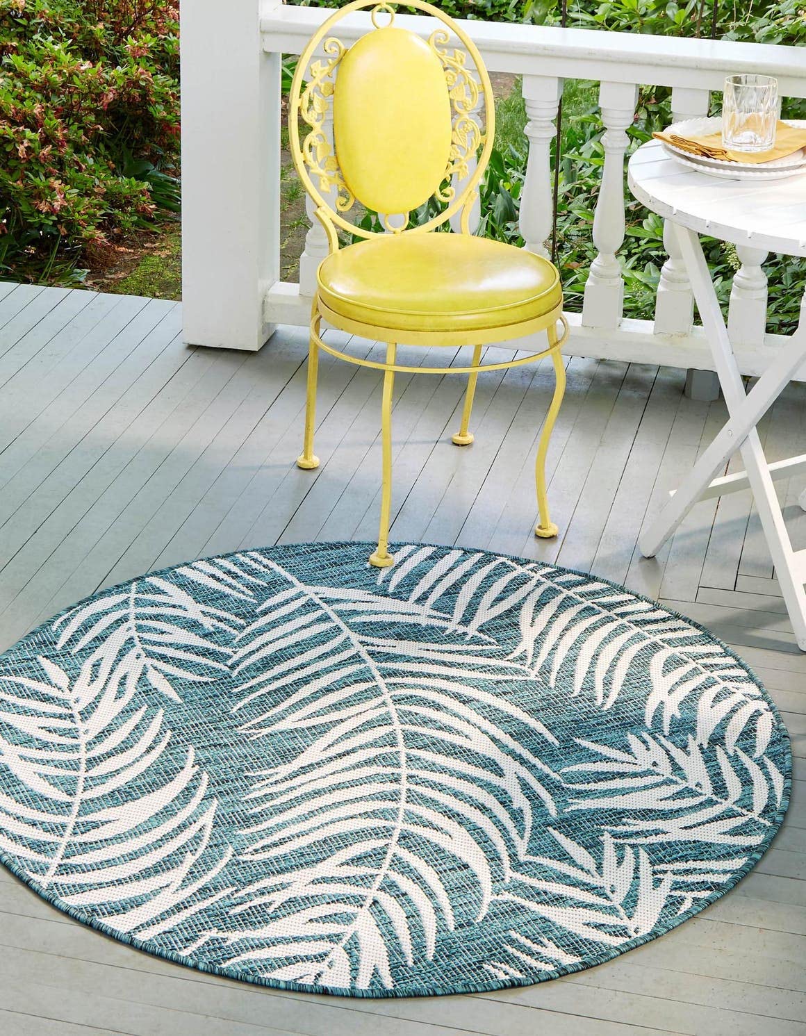 Unique Loom Outdoor Botanical Collection Area Rug - Palm (10' Round Teal/Ivory)