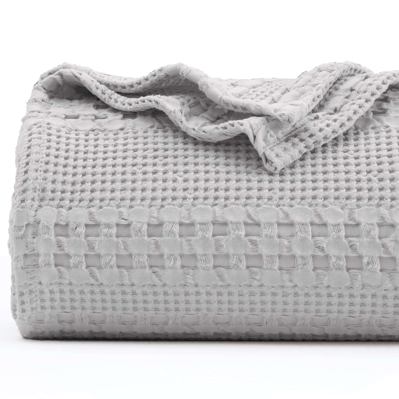 PHF 100% Cotton Waffle Weave Blanket King Size - Washed Soft Lightweight Blanket for All Season - Breathable and Skin-Friendly Blanket for Couch Bed Sofa 108"x90" - Light Grey