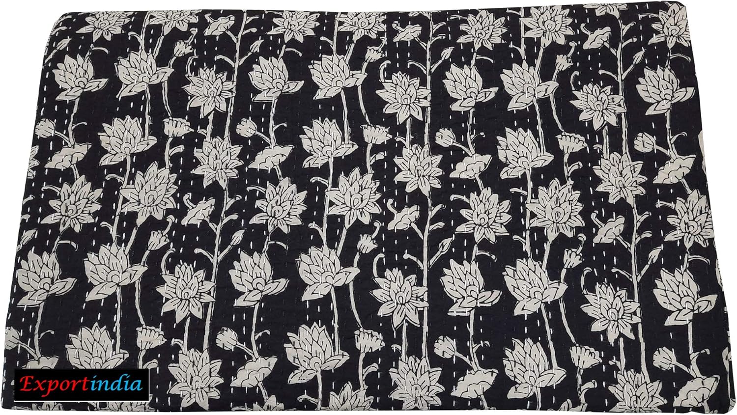 Indian Traditional Floral Print Kantha Quilt Pure Cotton Bagru Block Print Quilt Blanket Bedspreads Throw (King/Queen Size 90x108 Inch)