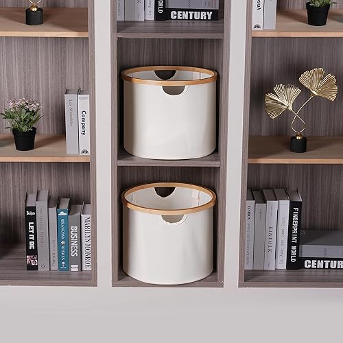 Miniatura 6 de efluky Cestas de almacenamiento para organizar, contenedores de almacenamiento de tela con asas de bambú, cestas de almacenamiento plegables para