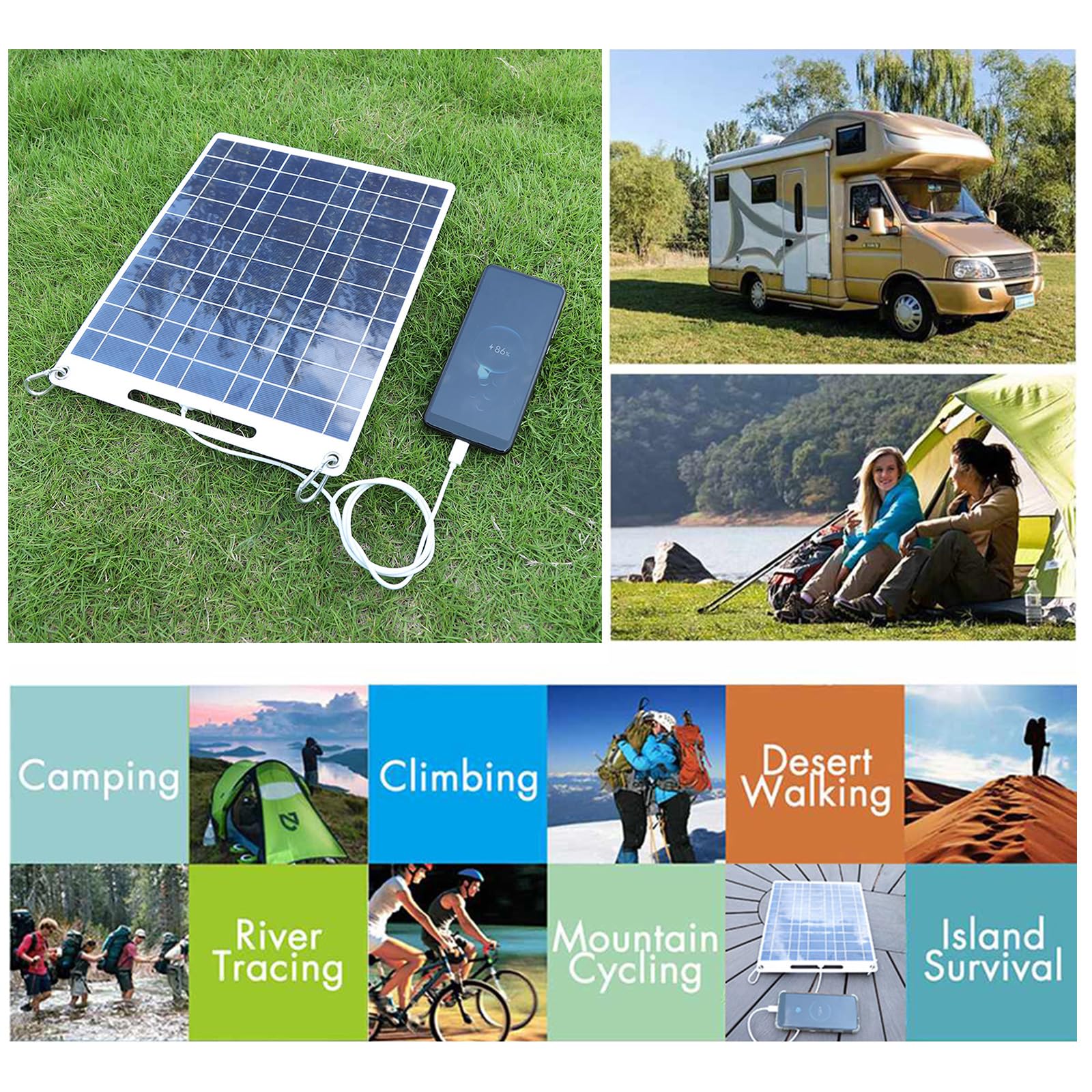 15W Pannello Solare Portatile USB 5V Caricabatteria Cella Solare Consiglio Caricabatteria da Auto per Cellulare Campeggio Esterna Sistemi di Alimentazione