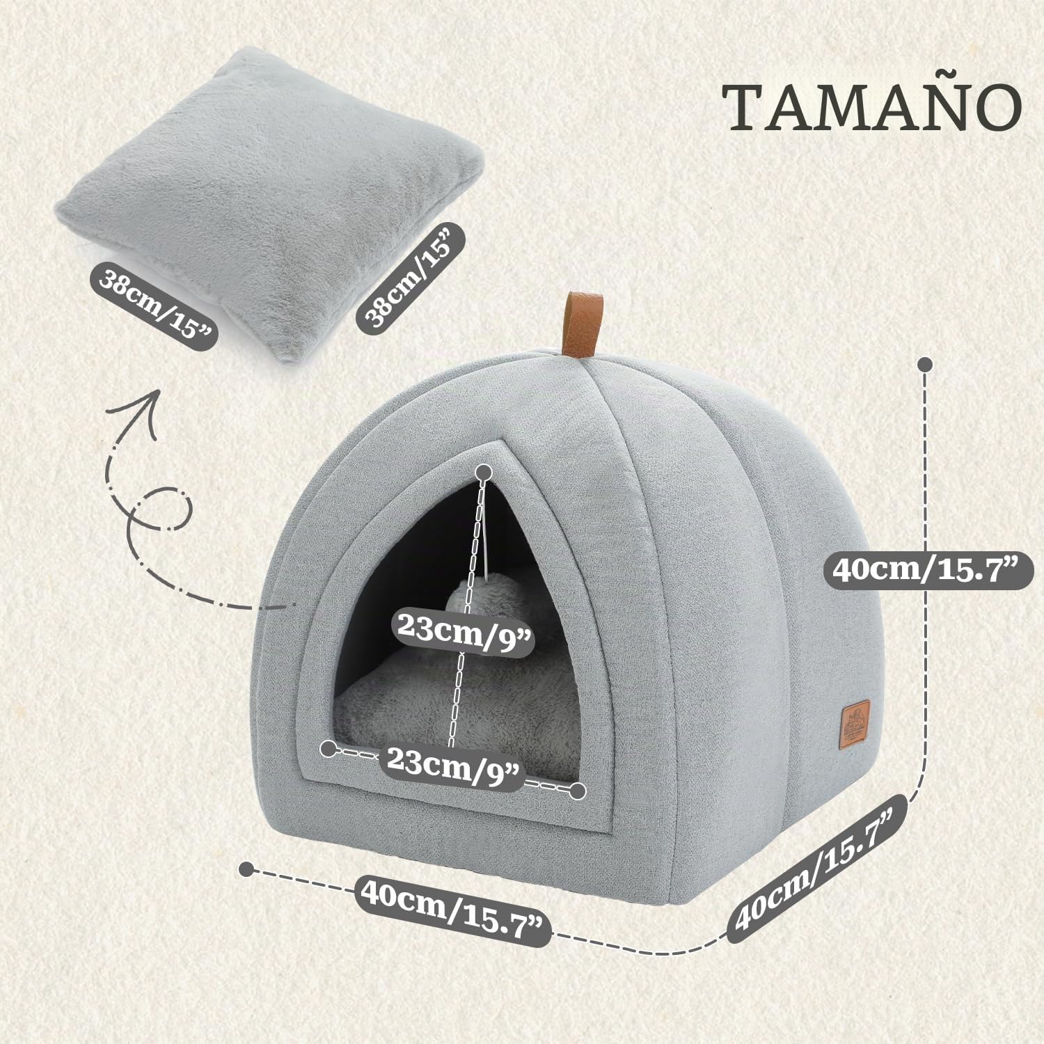 PAWZ Road Cueva para gatos con cojines lavables, cama para perros pequeños, casa para animales pequeños, cama para dormir para gatos, casa para gatos interior, gris, 40x40x40cm