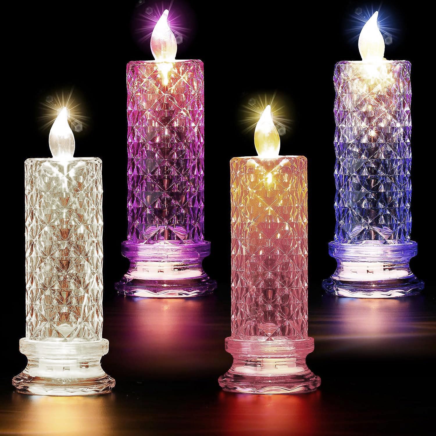 MOFIC LED Flameless Candles With Rose Shadow - Realistic, Bright, Battery Operated Pillar Lights - Romantic Fake Candle for Halloween, Christmas, Weddings, Festivals Decoration (4Pcs)