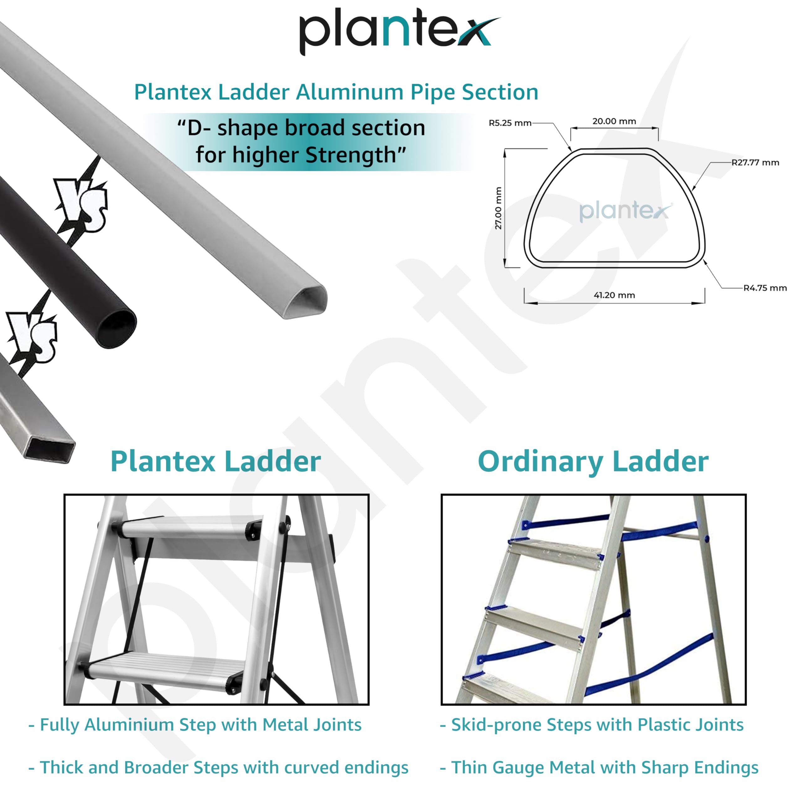Plantex Surestep 3 Step Aluminum Ladder for Home Use/Wide Anti-Slip Steps/Foldable Ladder with Anti Skid PVC Shoes, 3 Steps Kitchen Stool (Anodize-Silver) 1