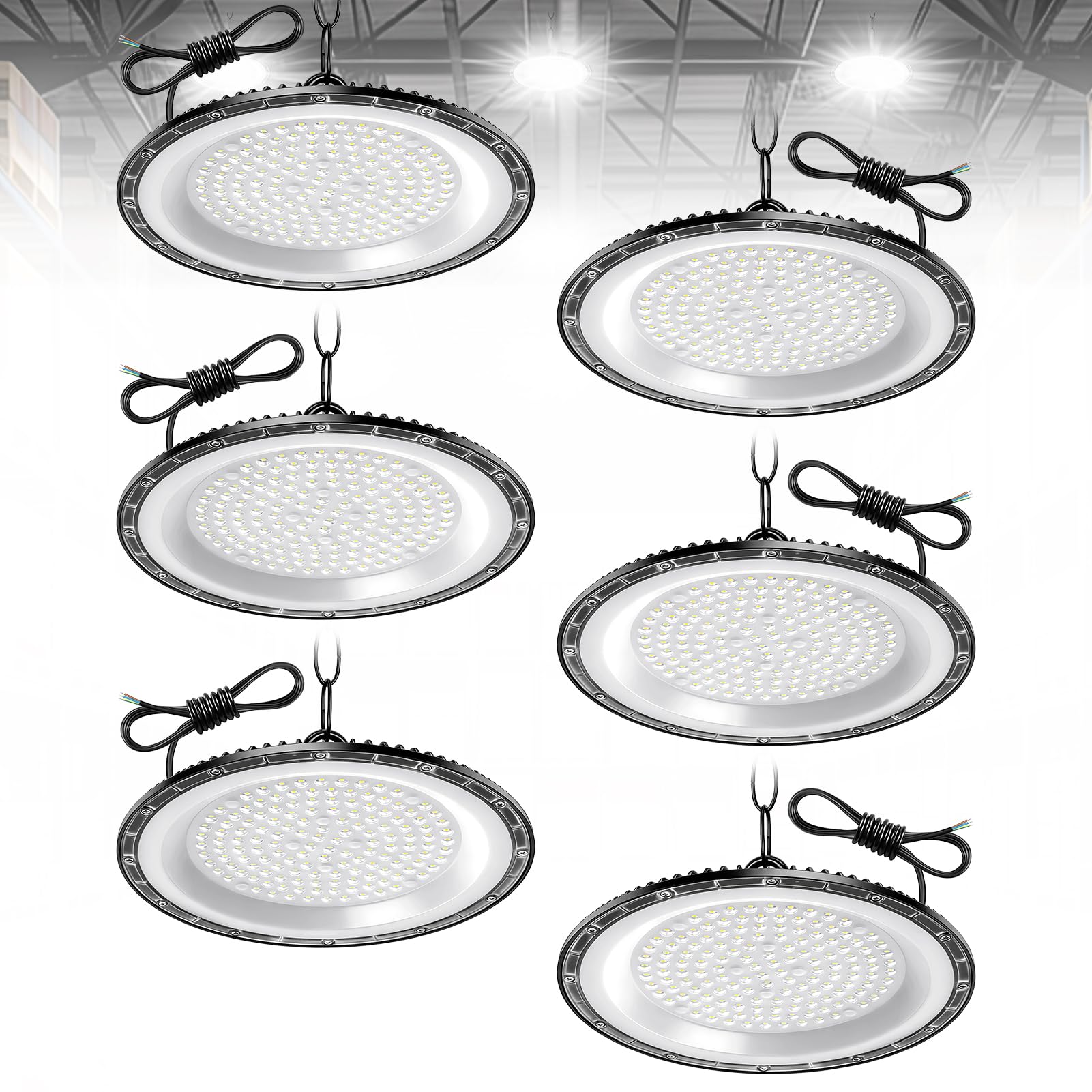 Ankishi 6 Pack 200W UFO LED High Bay Light,20000LM 6500K Cool White UFO LED Workshop lamp,IP65 Waterproof Industrial lamp high Bay Light for Factories,Garage,Warehouse