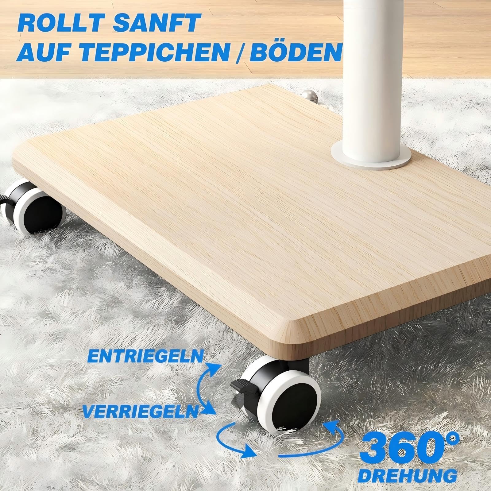 5Rcom Universal TV Ständer Rollbar mit Holzbasis für 27-60 Zoll Fernseher, Fernsehständer mit Rollen, Höhenverstellbarer und Schwenkbar, Mobiler TV Standfuß bis 40kg, Max. VESA 400x400mm (Beige)