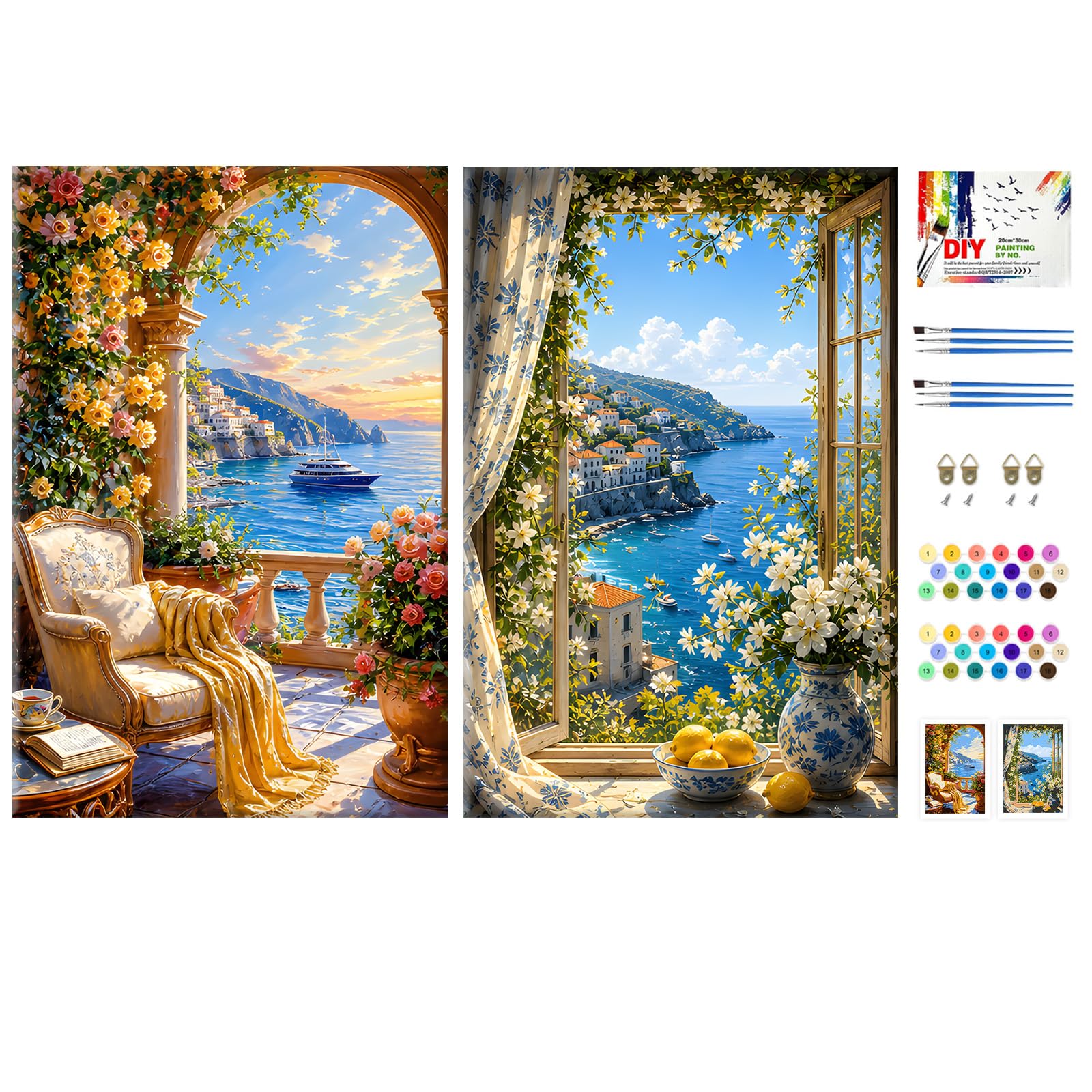 NEWENMO 2 Pack Sea View Paint by Numbers Kits Stretched Canvas for Adults