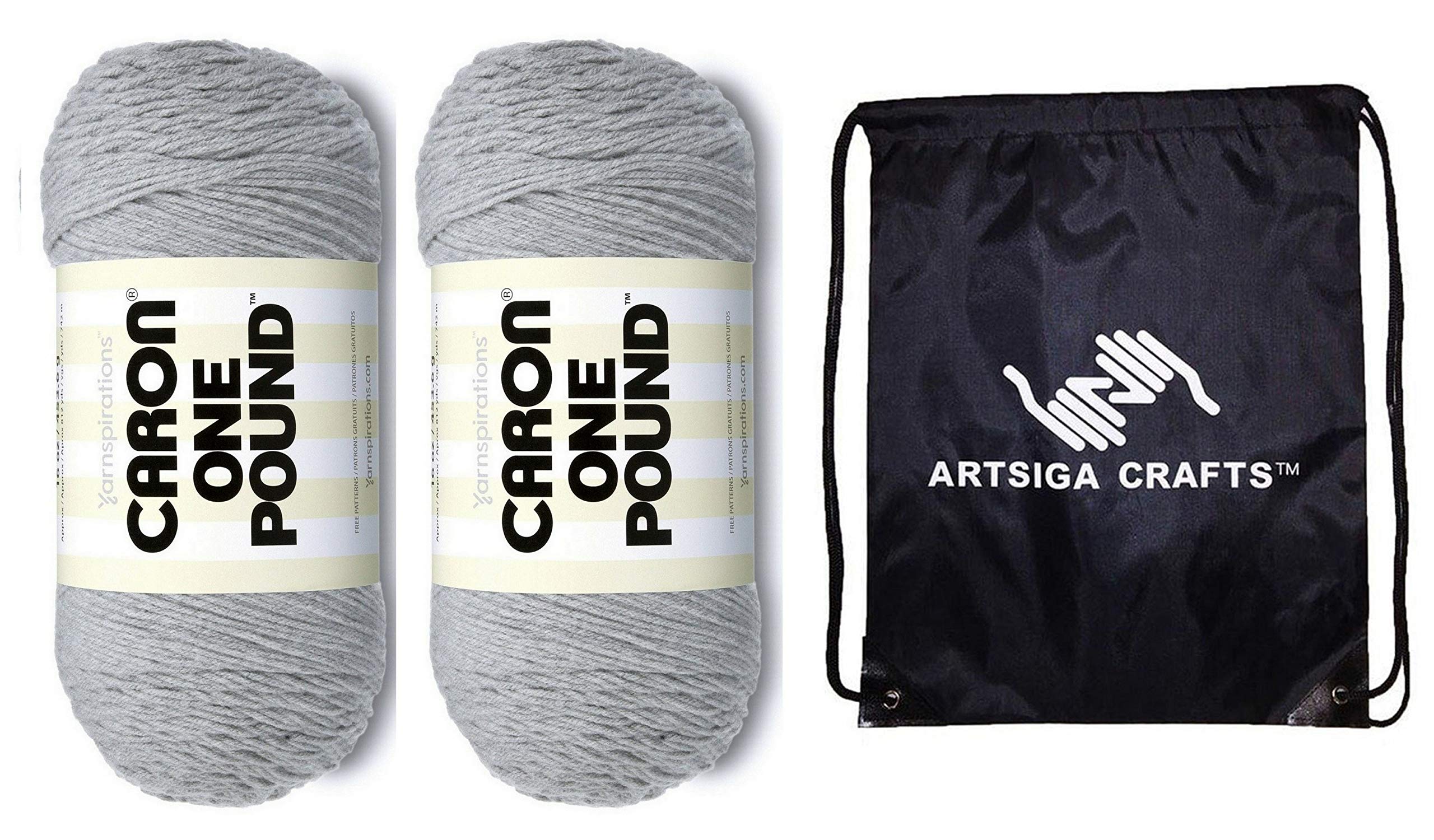 CaronOne Pound Soft Grey Mix 294010-10616 (2-Skeins - Same Dye Lot) Worsted Medium #4 Acrylic Yarn for Crocheting and Knitting with Project Bag