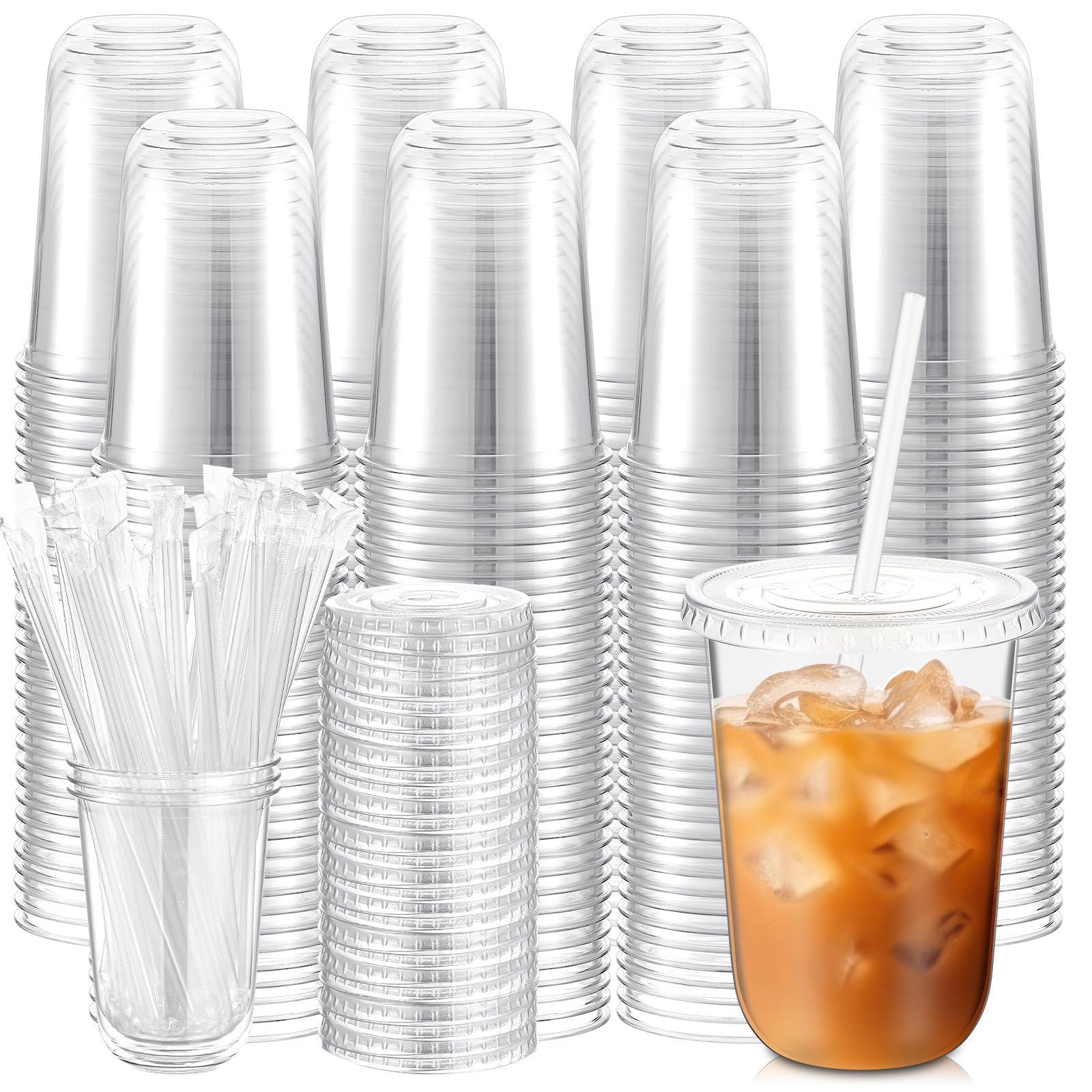 Ziliny 50 Sets 16oz Clear Plastic Cups with Lids and Straws Disposable Cups — Amazon image 9