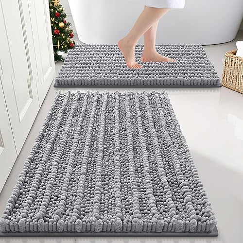 Smiry Juego de 2 alfombras de baño, extra suaves, absorbentes, antideslizantes, parte trasera de goma antideslizante, lavables a máquina, juego de