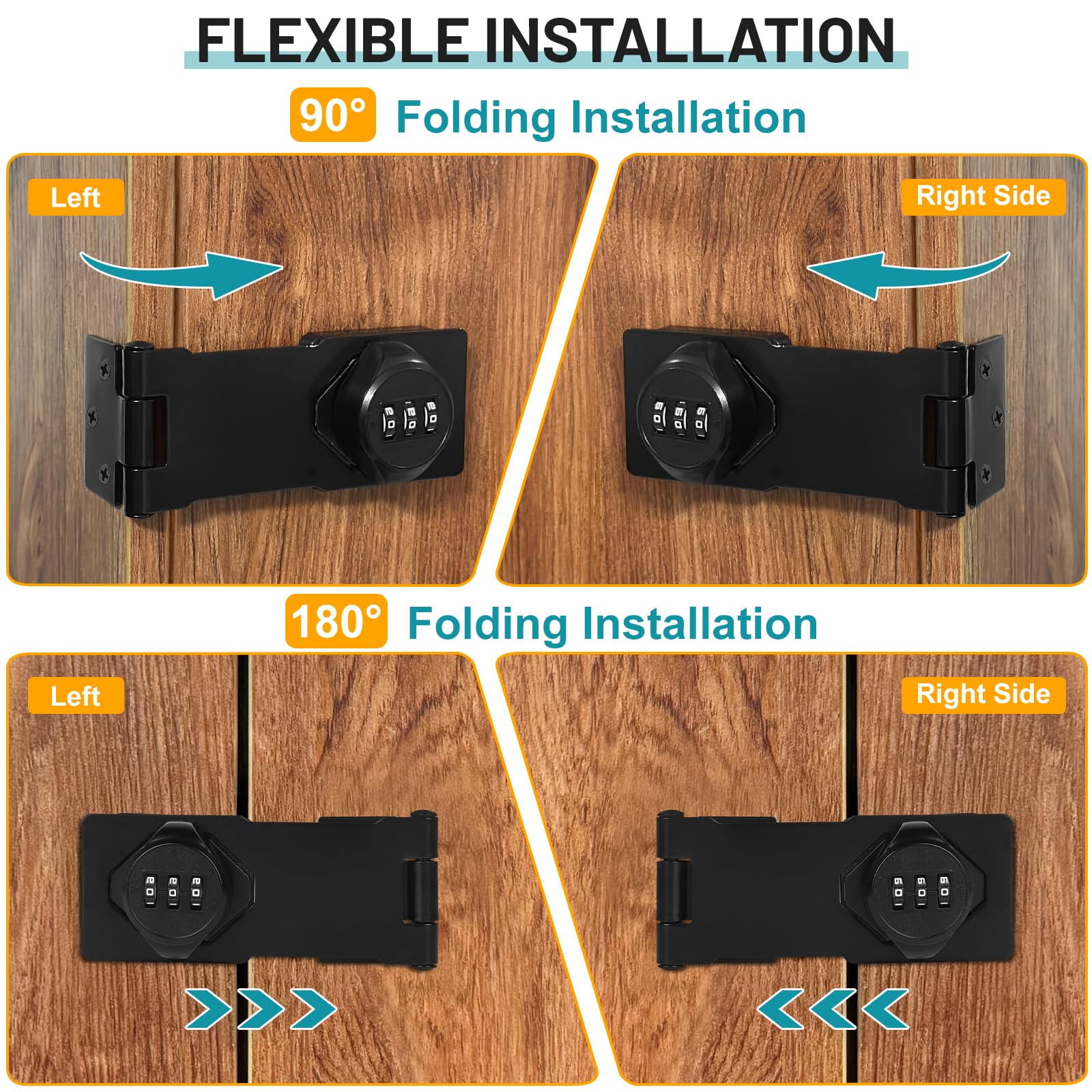 1 pieza Cerradura mecánica con combinación de 4. 5in cerraduras de hasp contraseña Cerradura de combinación de 3 dígitos con tornillo Cerradura de seguridad para puertas, cajones, Negro