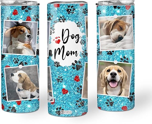 Hyturtle Vaso delgado con imagen personalizada de perro y mamá, regalos para dueños amantes de los perros en el día de San Valentín, cumpleaños, día