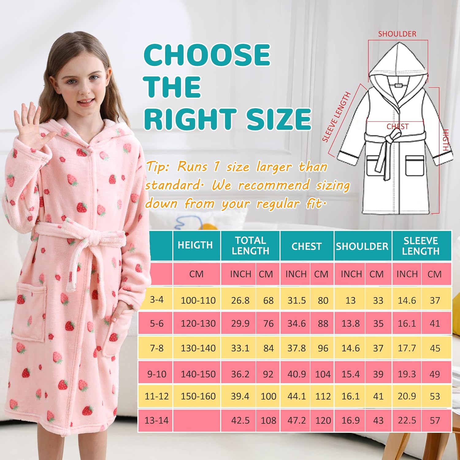 V.&GRIN Girls Fleece Hooded Robe, Kids Soft Plush Warm Printed Bathrobe Sleepwear Gifts for 5-14 Years - Image 6