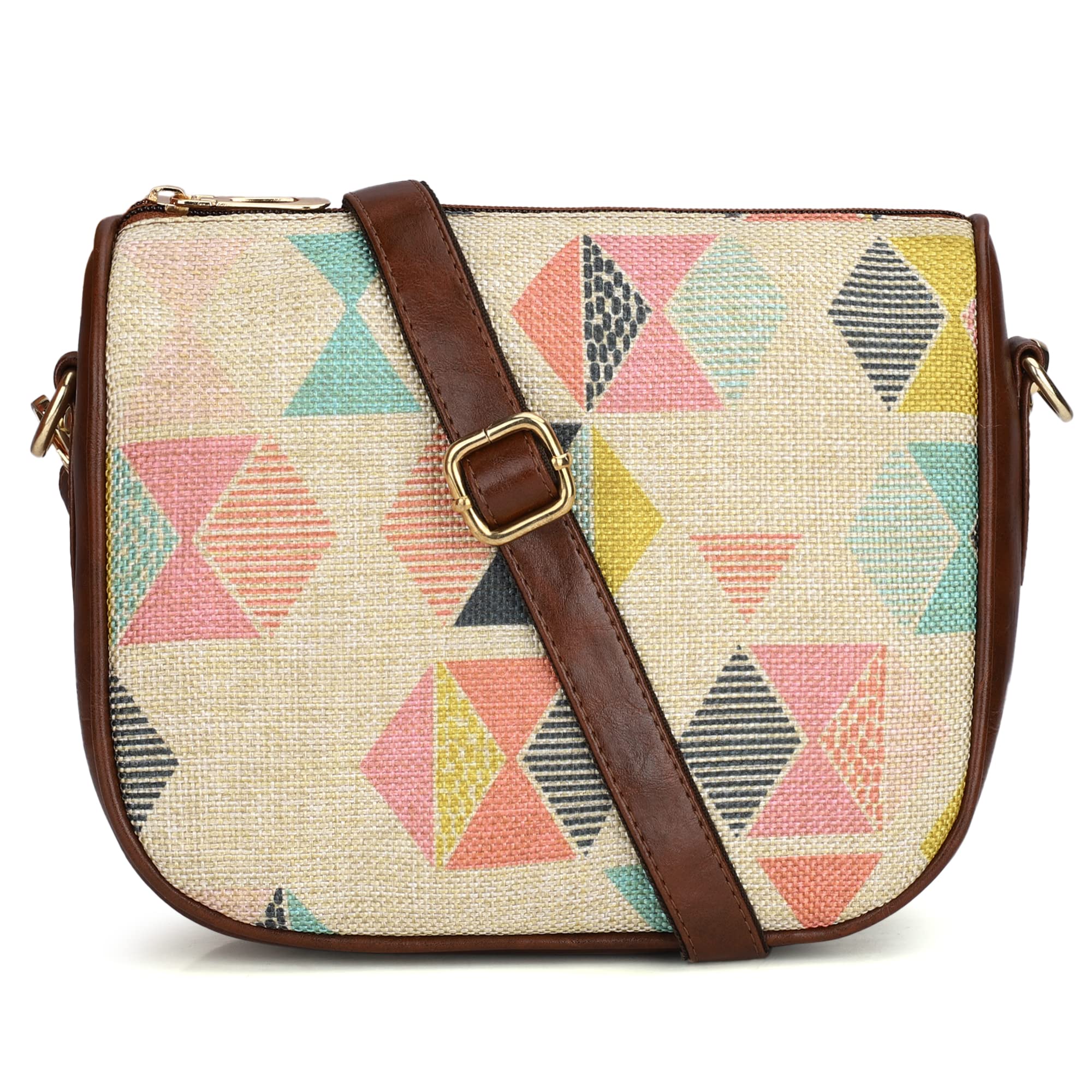 THE CLOWNFISH Garnet Series Printed Handicraft Fabric & Tapestry Crossbody Sling Bag for Women Ladies Single Shoulder Bag Shoulder Belt