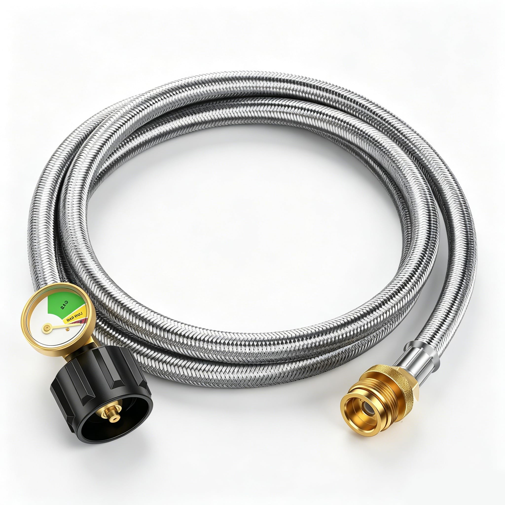 BeeGo 6FT Propane Hose Adapter with Gauge for 5-40lb Propane Tank, 1lb to 20lb Converts 1lb Appliances Compatible with Weber Q Grills, Go-Anywhere, Blackstone Griddles, Coleman Stoves, Buddy Heaters