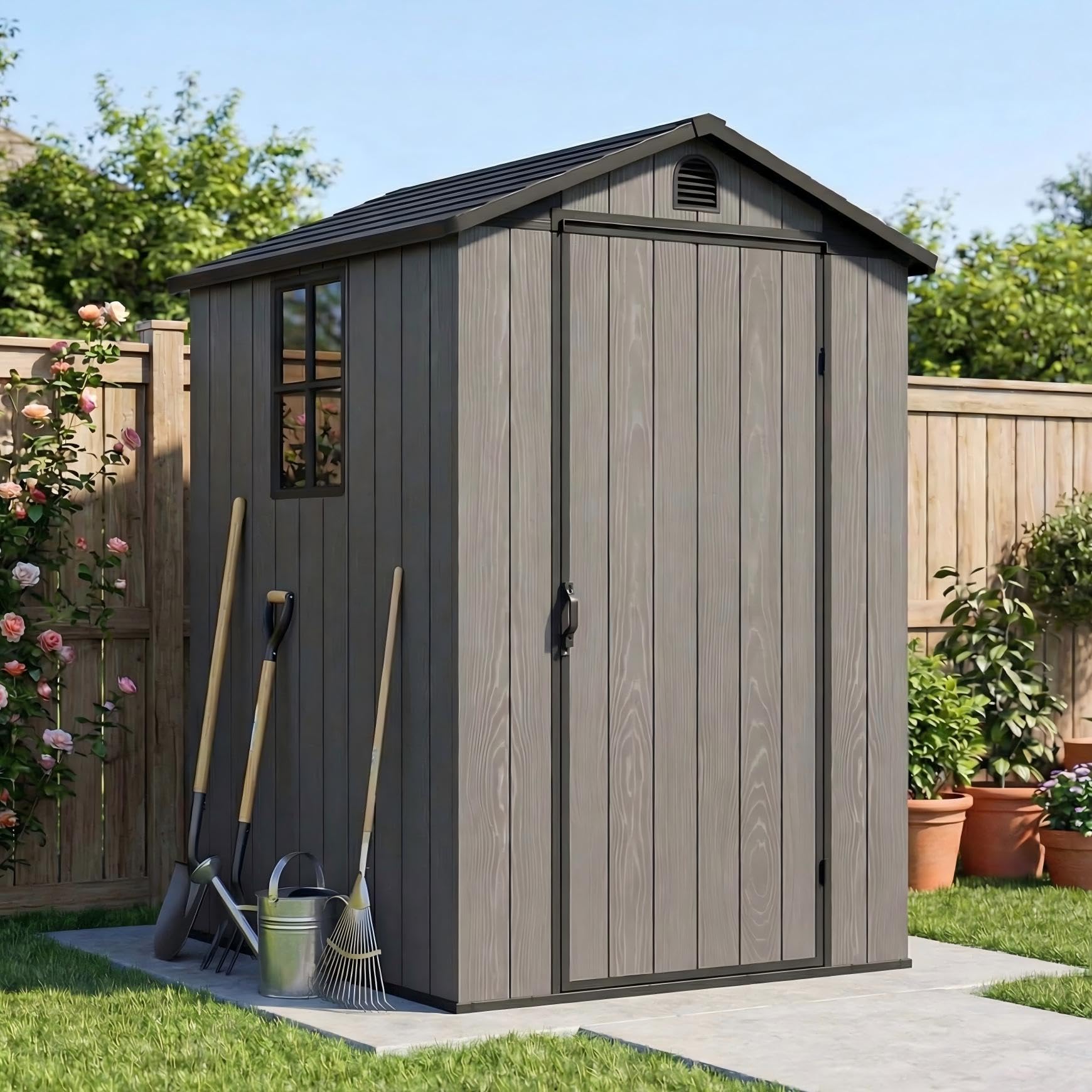 Devoko 4×4 FT Resin Outdoor Storage Sheds with Floor, Dark Gray
