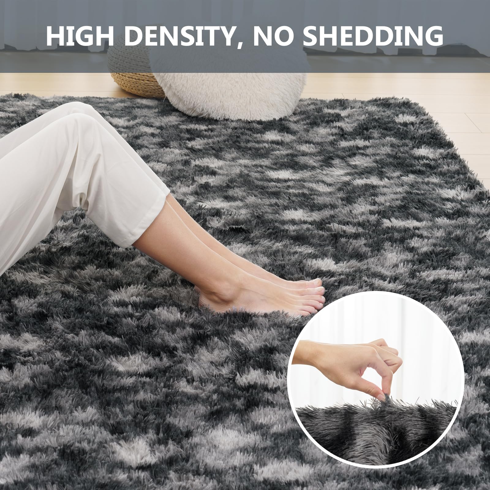 Vamcheer Tappeto Moderni Soggiorno Peloso- 8mm Tappeti Camera da Letto Avabile in Lavatrice,Tappeto pelo lungo Antiscivolo, Carpet da Salotto,Bambini,Ginnastica, 120x170 Tie-dye/Grigio scuro