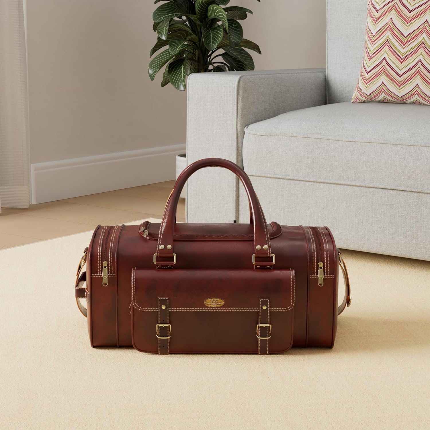 Men’s Gym Sports Overnight Weekender Bag Leather Travel Bags For Men Vintage Leather Duffle Bag Women Carry On Travel Holdall Bag 24 Inches - Image 2