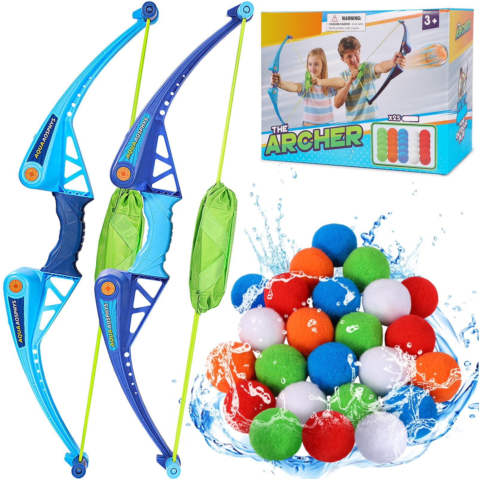 Photo 1 of ***BOWS DAMAGED***AOSPHYS 25Pcs Reusable Water Balloons with 2pcs Bow and Arrow for Kids, Pool Beach Water Fight Equipment for Boys and Girls, Outdoor Summer Toys for Kids Ages 3-12
