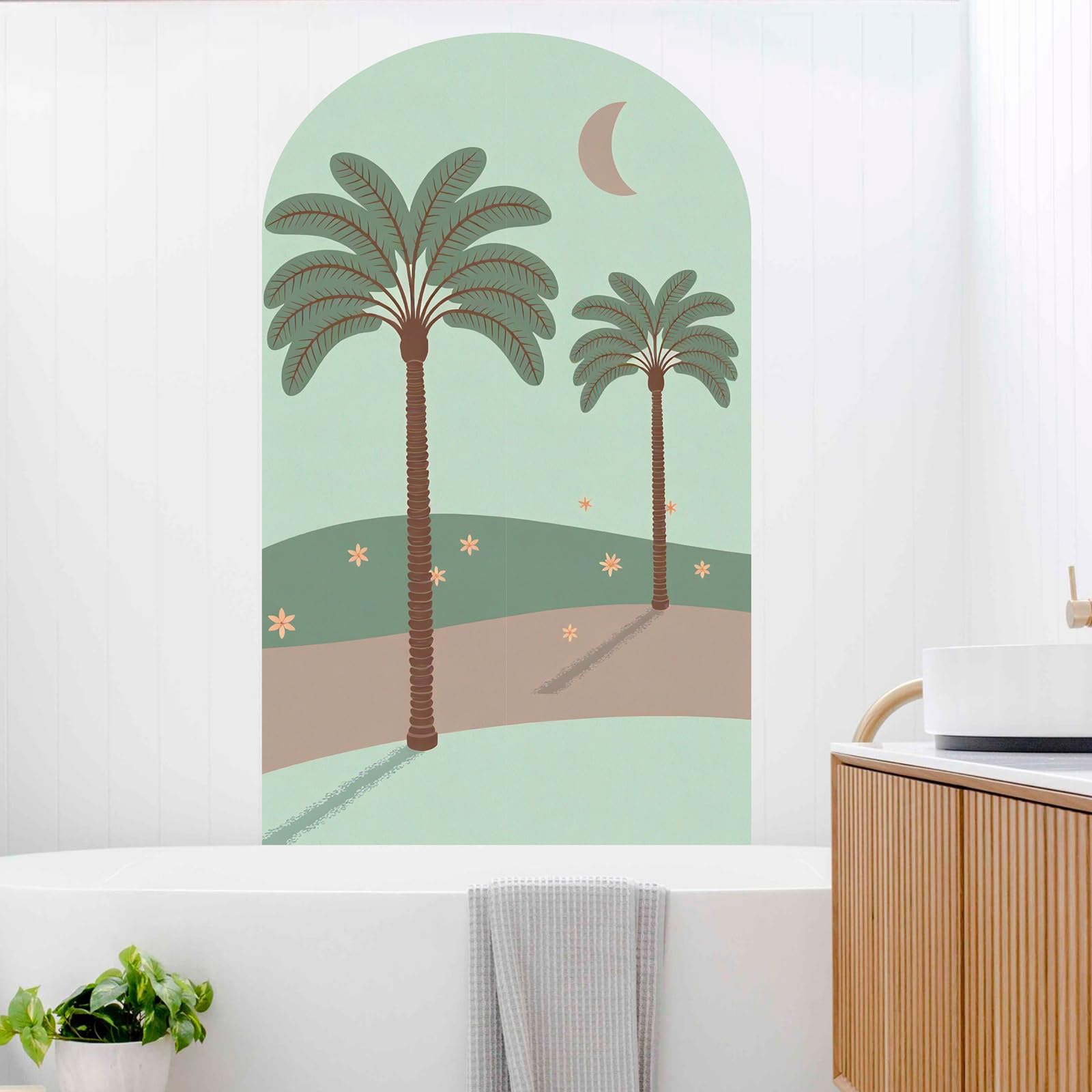 TOARTi Peel and Stick Wall Decal Green Coconut Tree Arch Wall Sticker,Bohemia Wallpaper Plants Wall Sticker Headboard Nursery Wall Decor,20x32inch - Image 3