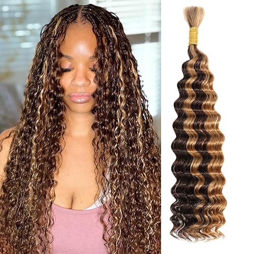 Miniatura 8 de 1 paquete de cabello humano trenzado de 20 pulgadas para trenzar, reflejos 427, color ondulado profundo, cabello humano virgen brasileño 12A, 100%