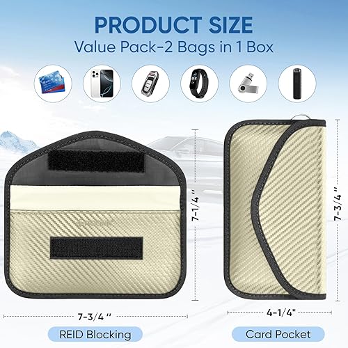 Vista 166 de TICONN Faraday - 2 bolsas para llavero, protector de jaula Faraday de 3.5 x 5.0 pulgadas, bloqueo de señal RFID para automóvil, bolsa antirrobo Negro