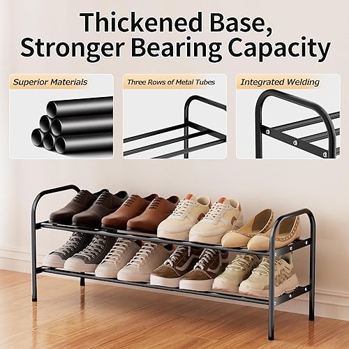 Miniatura 5 de Zapatero expandible de 2 niveles, zapatero ajustable para armario y entrada, organizador de zapatos de metal extensible con ancho ajustable, estante