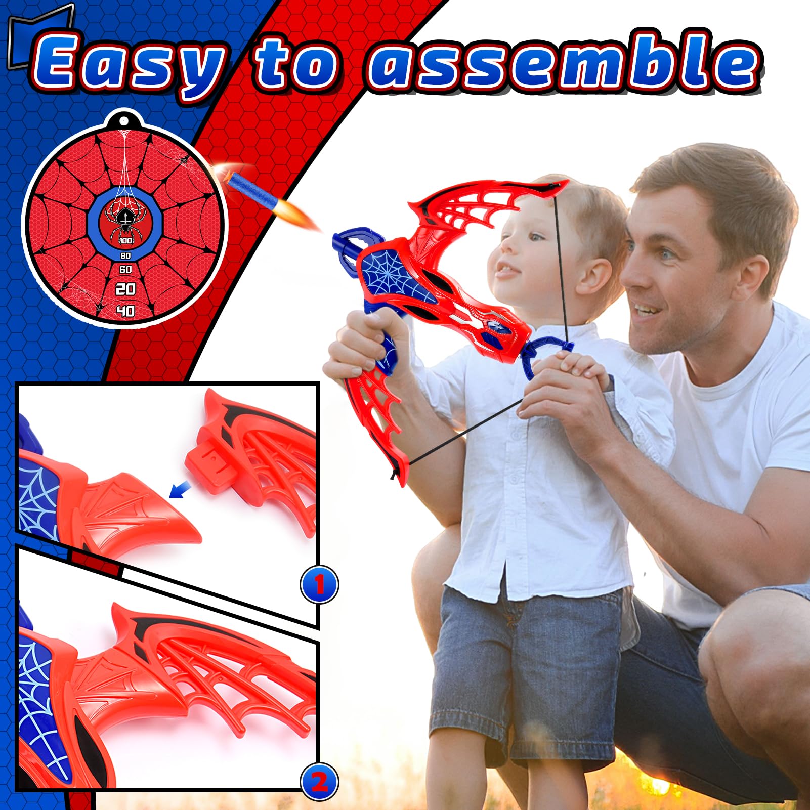 Toyokid Spider Giocattoli per Bambini 3 4 5 6 7 8 Anni Ragno Freccia e Arco Giocattoli 3-7 Anni Ragazzo Regalo 3-8 Anni Spider Giochi all'aperto per Bambini 3-8 Anni Giochi Bambini Regali Pasqua