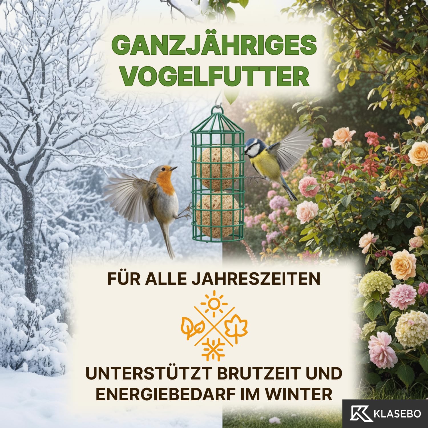 Premium Meisenknödel mit Insekten, 100 Stück (9kg) – Ganzjähriges Wildvogelfutter, Natürliche Zutaten, Ganzjährige Fütterung, Körnerfresser Delikatesse