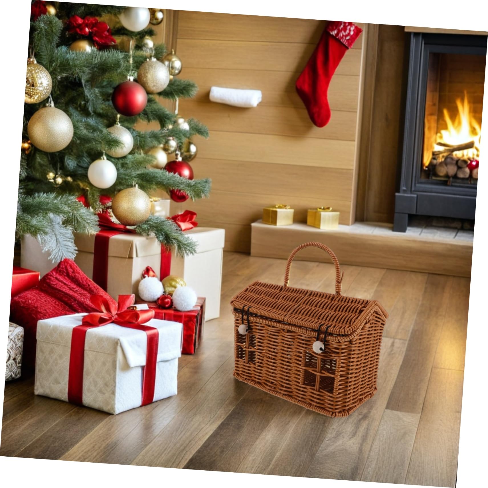 GLEAVI Cesta Tejida a Mano de Ratán para Caja de Obsequio Cajas de Regalos para Fiestas Almacenamiento para Dulces Nueces y Galletas para Shower y Bodas