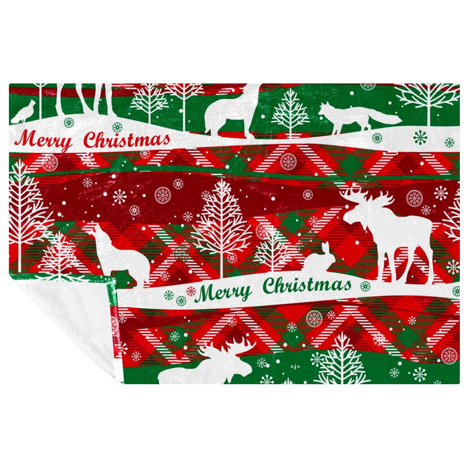Couverture douce pour lit et canapé anti-froid motif élan et loup