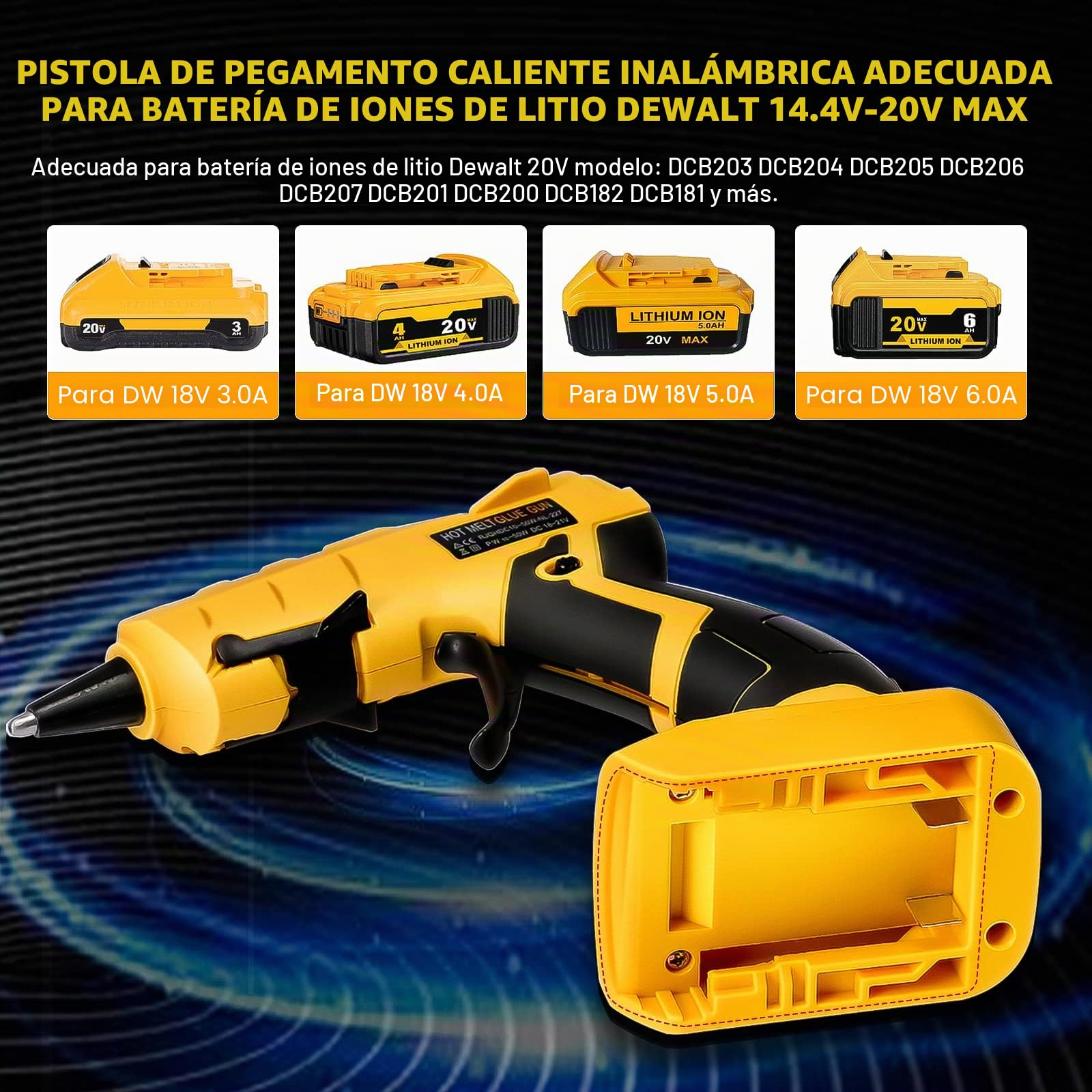 Pistola de pegamento caliente inalámbrica para Dewalt 18 V/20 V, batería de ion de litio, 30 segundos de precalentamiento rápido, pistola de pegamento caliente con 30 barras de pegamento (7 x 150 mm