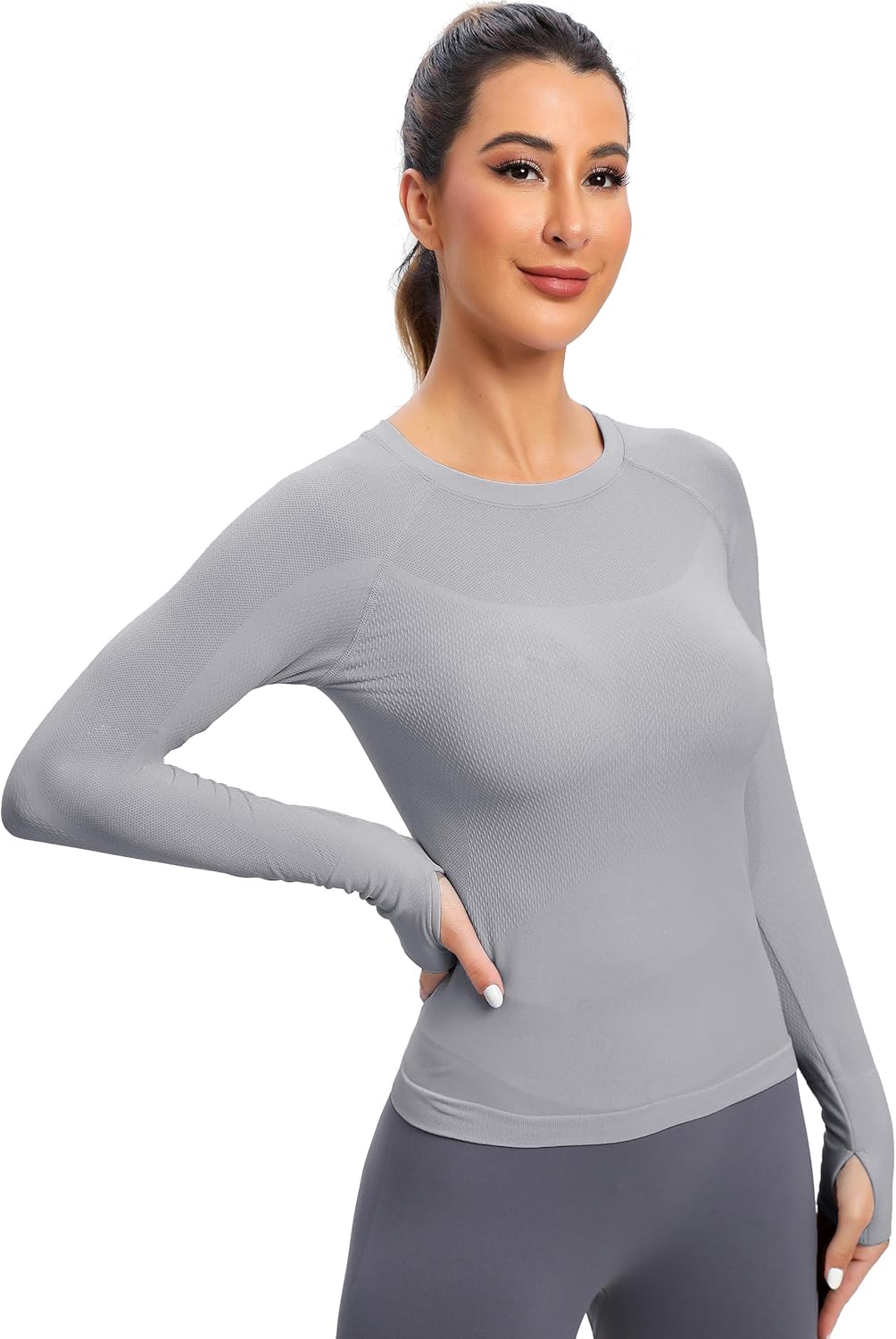 MathCat Seamless Workout Shirts for Women, Long Sleeve Workout Tops for Women, Yoga Sports Athletic Gym Tops - Image 4