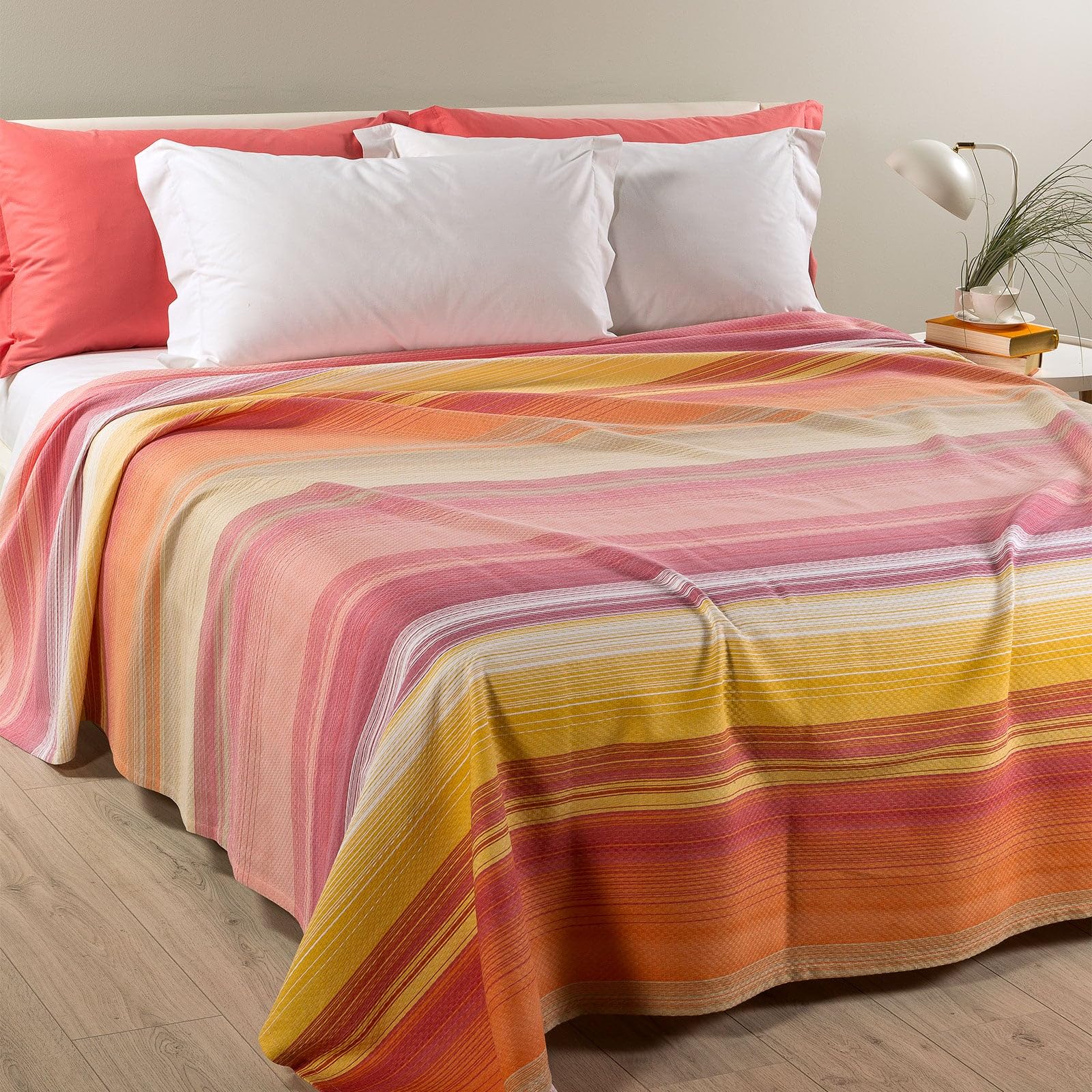 Caleffi Copriletto Singolo Non Trapuntato, Rainbow Light in Piquet, 50% Cotone 50% Poliestere, 170x260cm, Arancio, 1006782