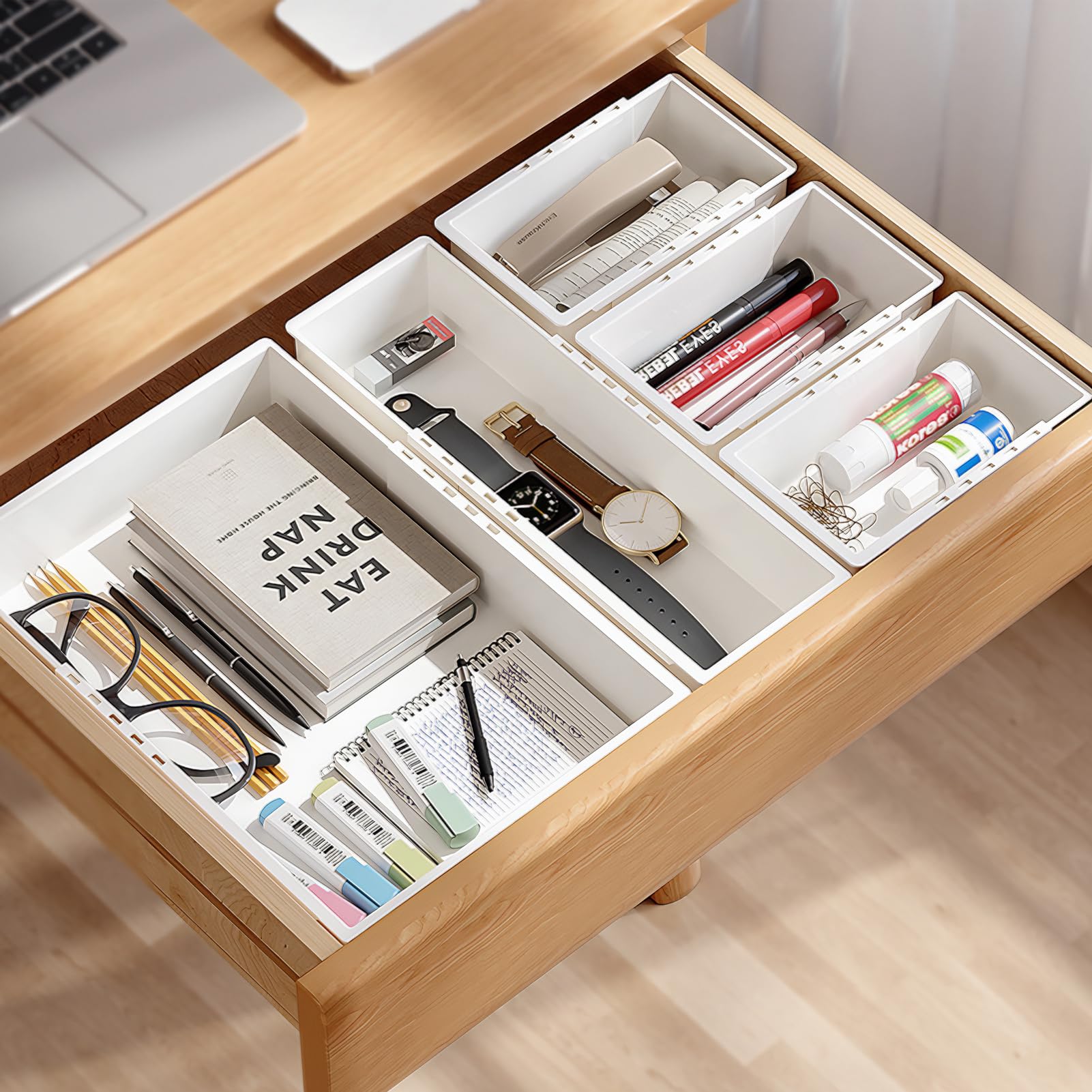 9Pack Extendable Drawer Organizer, 3-Size Adjustable Makeup Organizer Trays