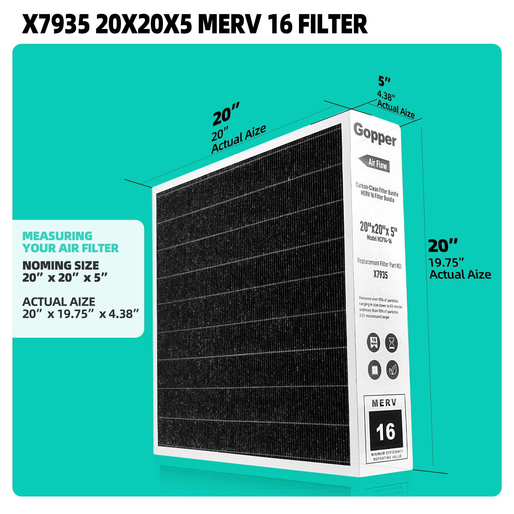 X7935 Merv 16 - Filtro de aire (20 x 20 x 5, filtro de repuesto para filtros de aire HCC14-23 HCF14-16 Len-nox, modelos de filtros Honey-well FC100A1011 y FC200E1011