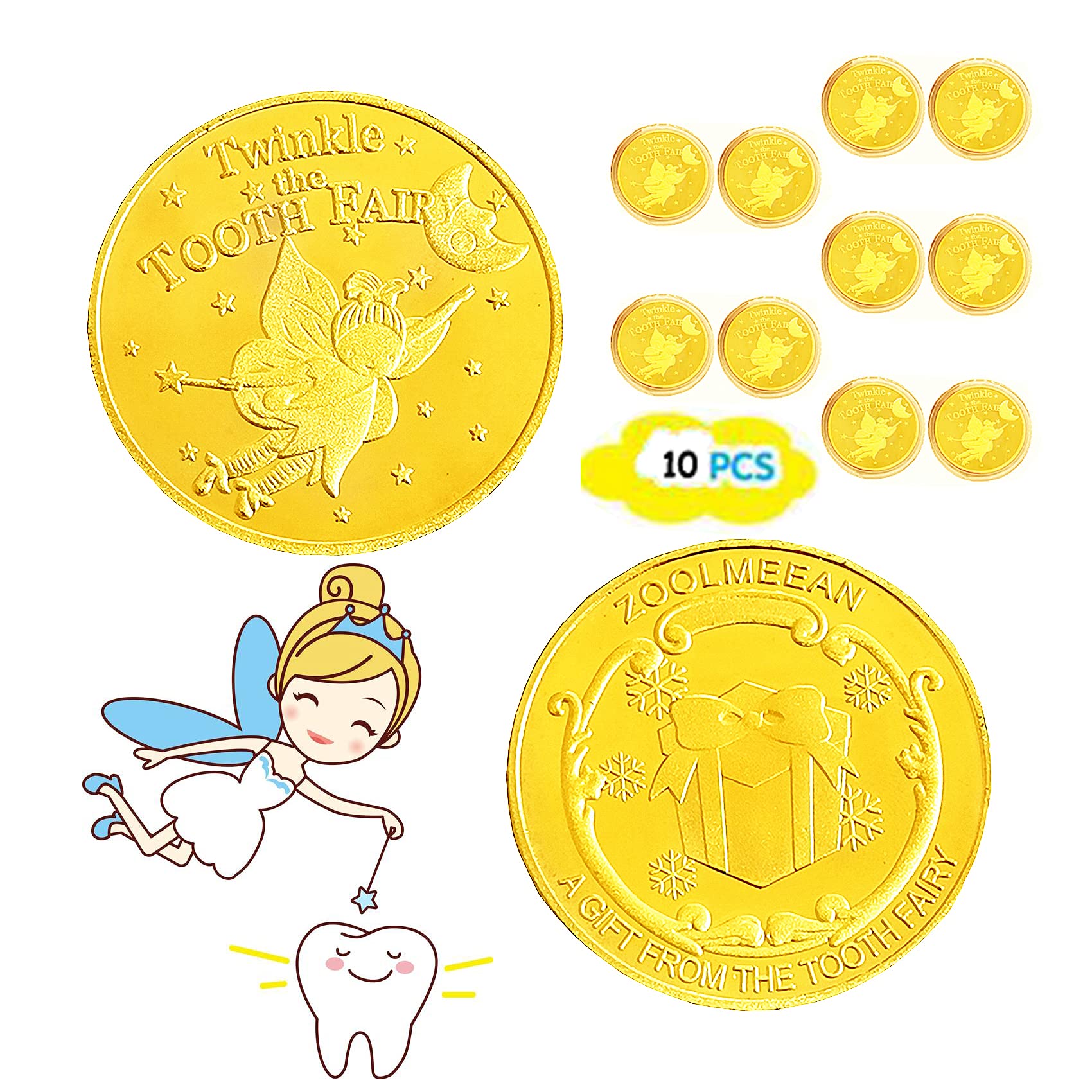 Tooth Fairy Coins Reward Commemorative Coin Collection Experience Gift for Lost Teeth Kids(10pcs)