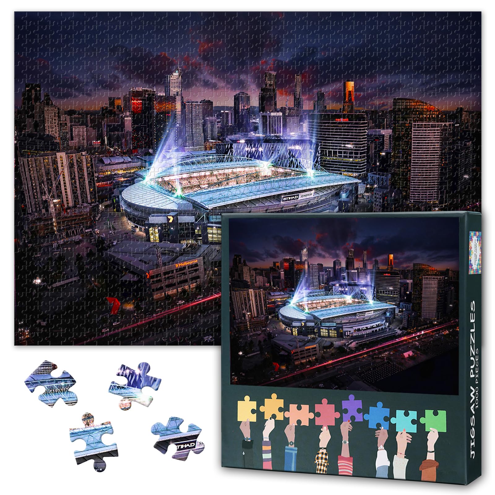 Marvel Stadium Nightscapes Melbourne 1000-Piece Jigsaw Puzzle - 50x70cm Puzzles for Adults,Docklands Stadium Puzzle, Unique Gift for Parlour Games
