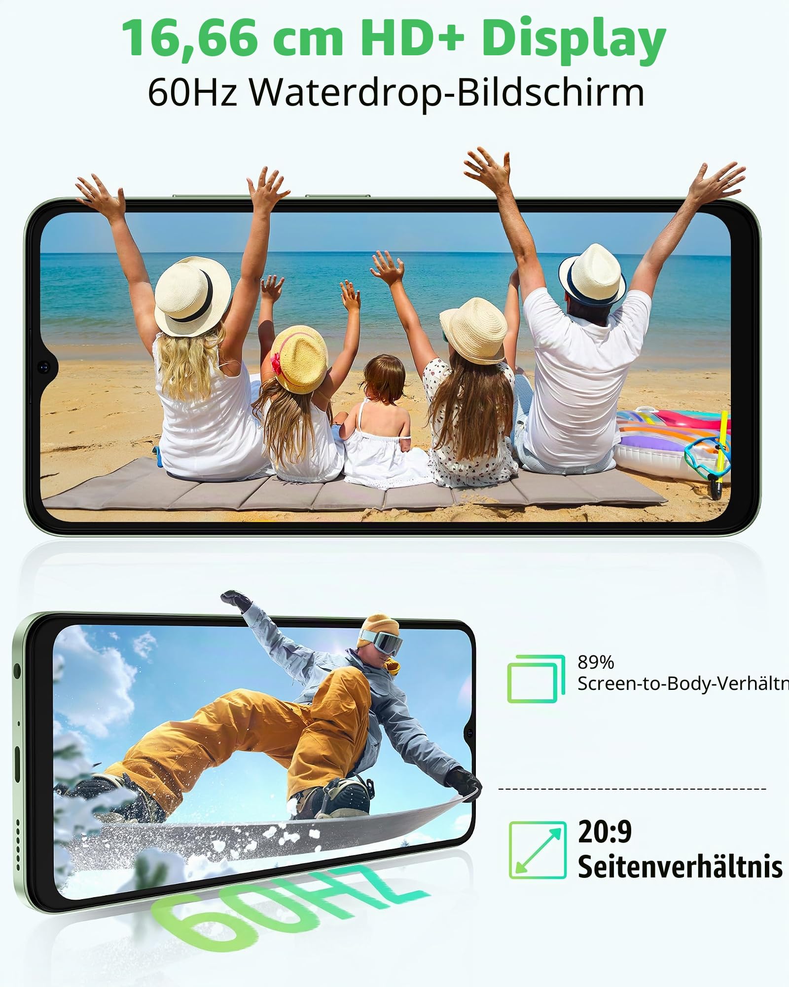 Ulefone Note 19 Handy Android 14, 6GB RAM+64GB ROM/SD-512GB, 6.56" HD+ Octa Core, 5000mAh Akku, 8MP+5MP Kamera Smartphone Ohne Vertrag DREI Kartenfächer Dual SIM 4G/Face ID/GPS/OTG/FM Schwarz