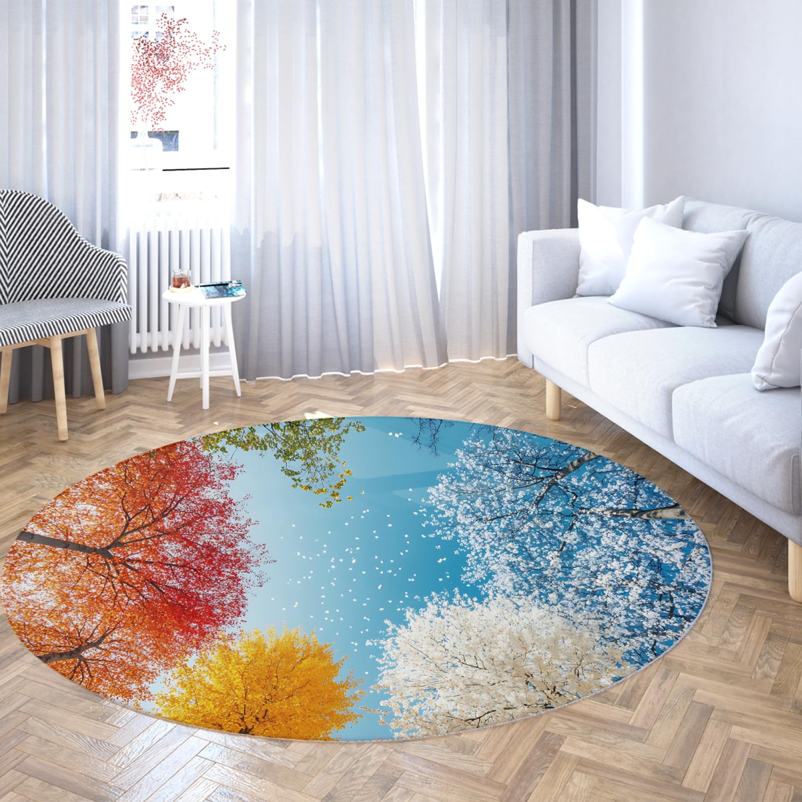 Tapis rond Botaniques Modernes antidérapant et lavable en grand format 200cm