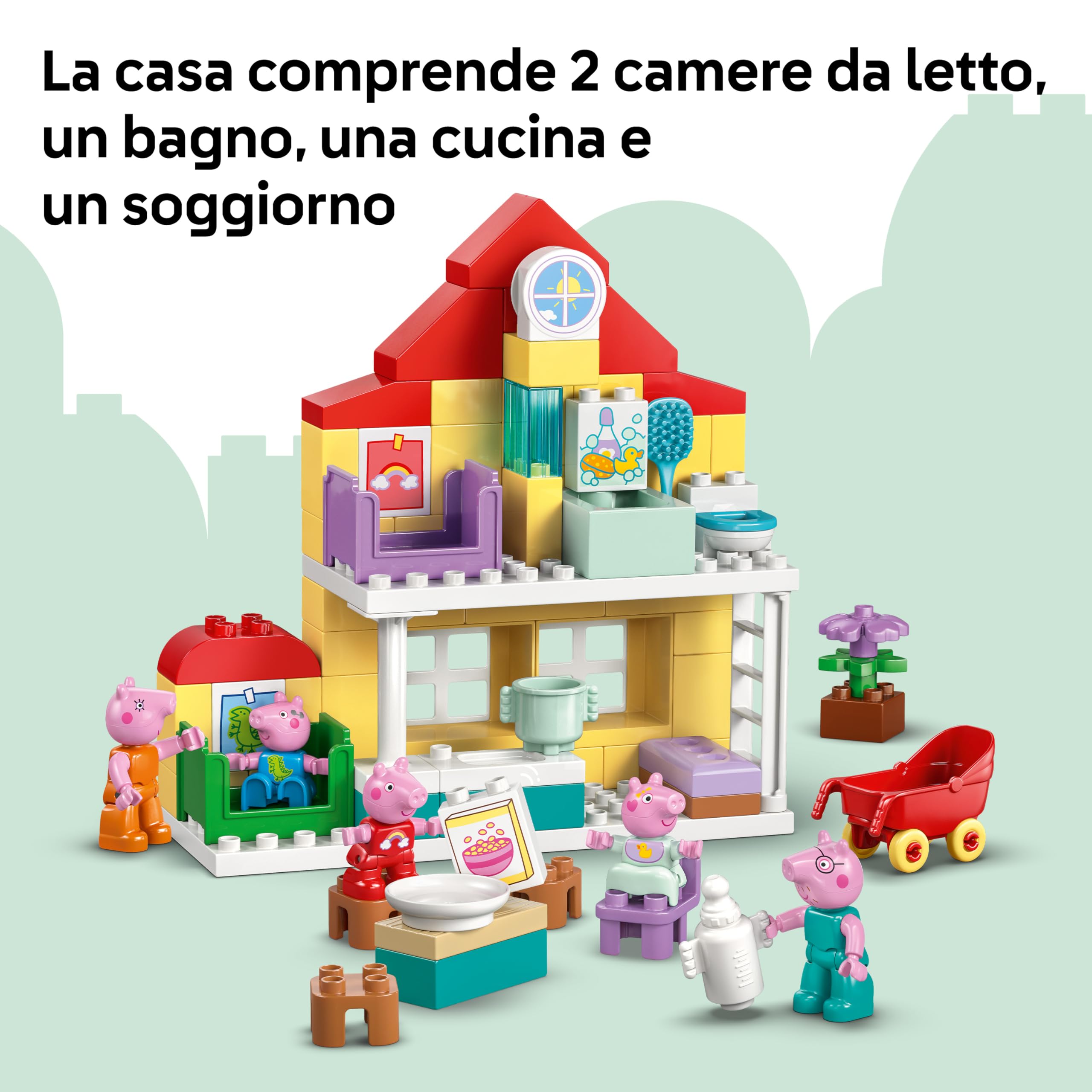 LEGO DUPLO Peppa Pig Villetta Familiare - Giocattolo Didattico per Motricità Fine - Giochi Montessori con 5 Personaggi e Accessori per Casa delle Bambole - Regalo per Bambine e Bambini da 2 Anni 10467
