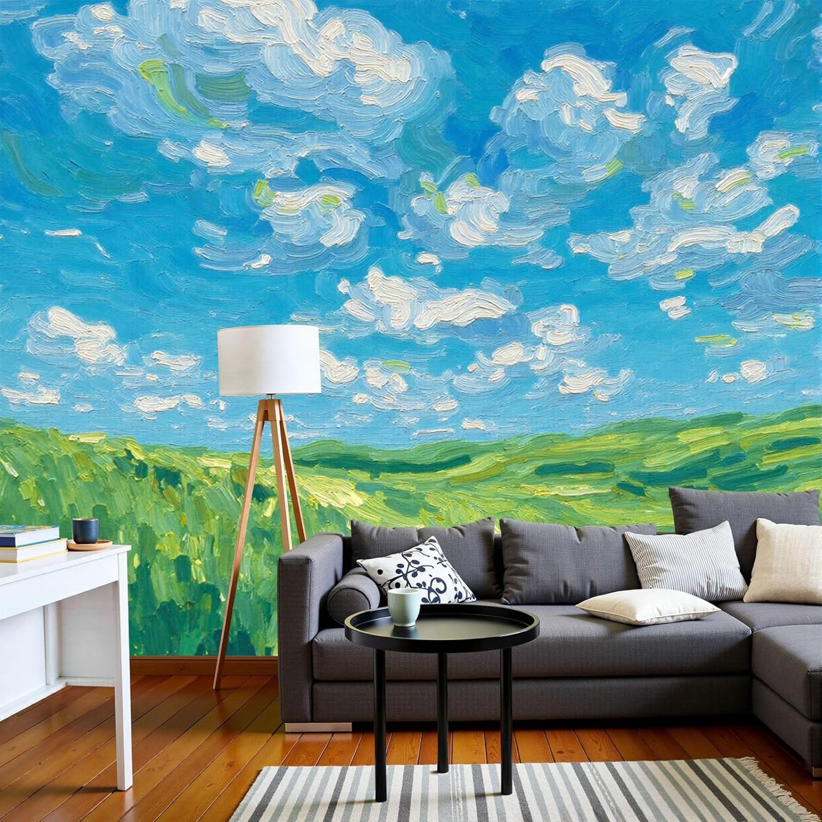 kfjhgbdshhj Photo Wallpaper Fields Oil Painting Nature Sky Modern wall Mural Living Room Bedroom Blue XL wall Decoration Motif Wallpaper, 300cm x 210cm Stickers - Frameless Painting - Poster